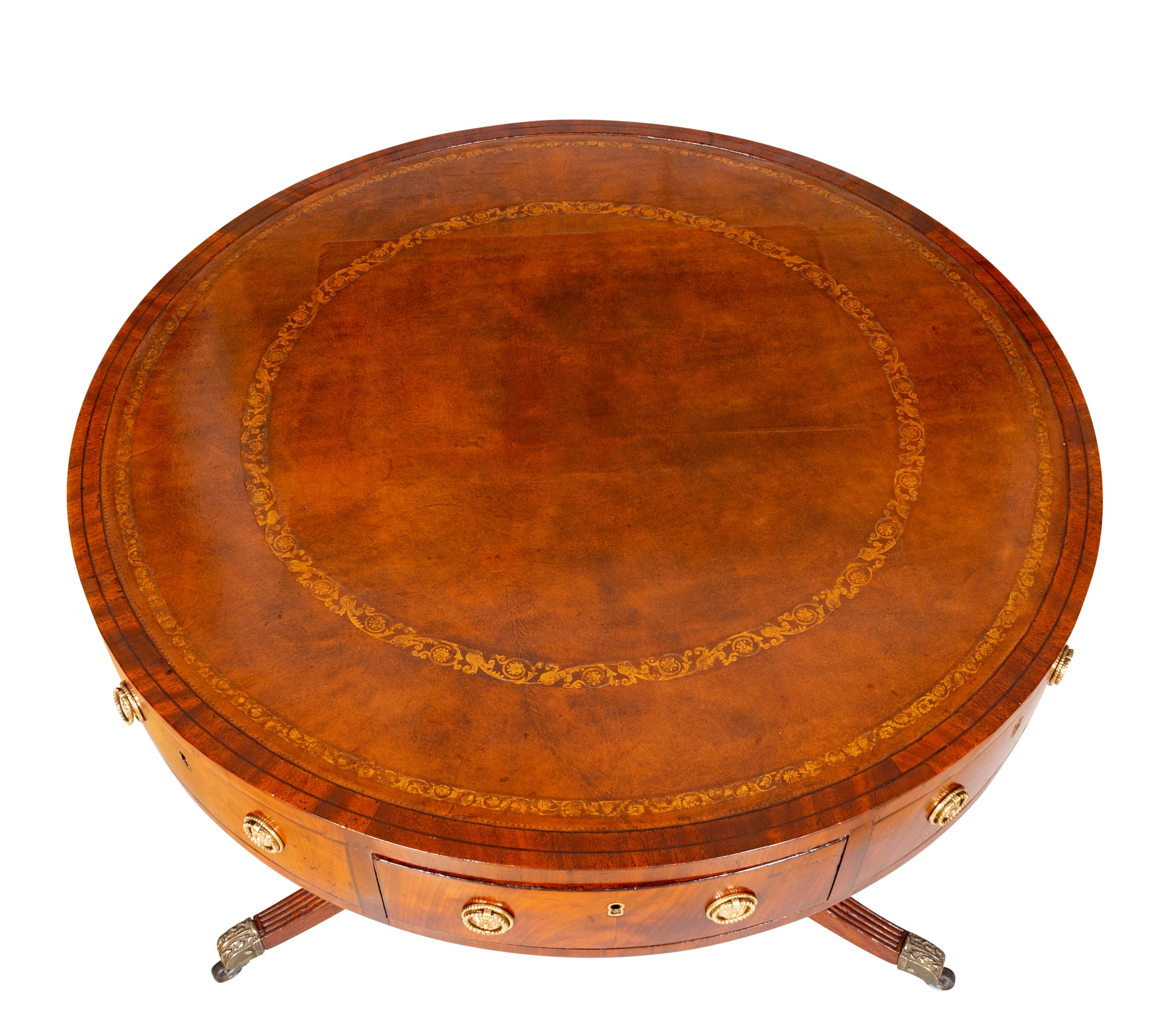 Regency Mahogany Drum Table In Good Condition In Essex, MA