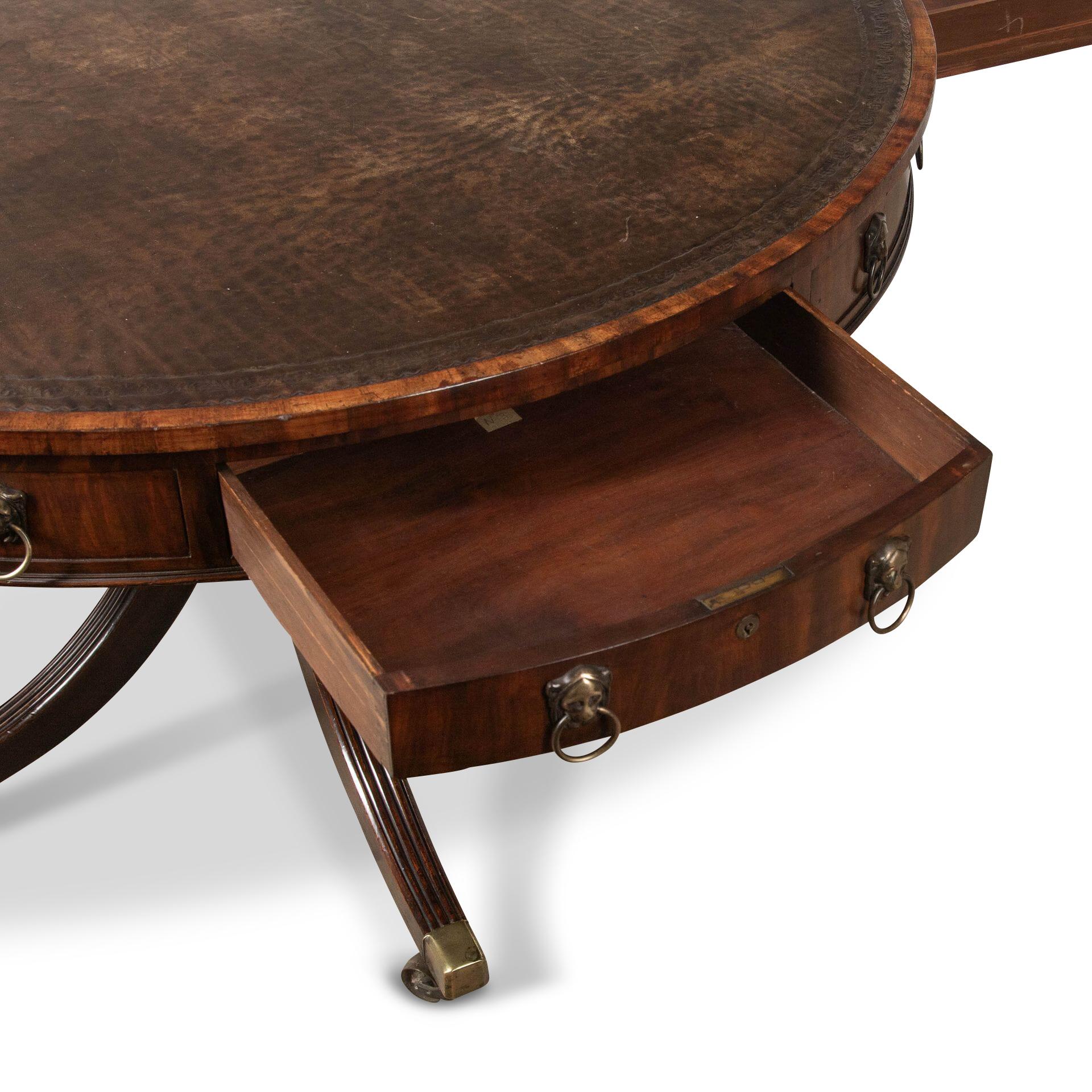 Cast Regency Mahogany Drum Table For Sale