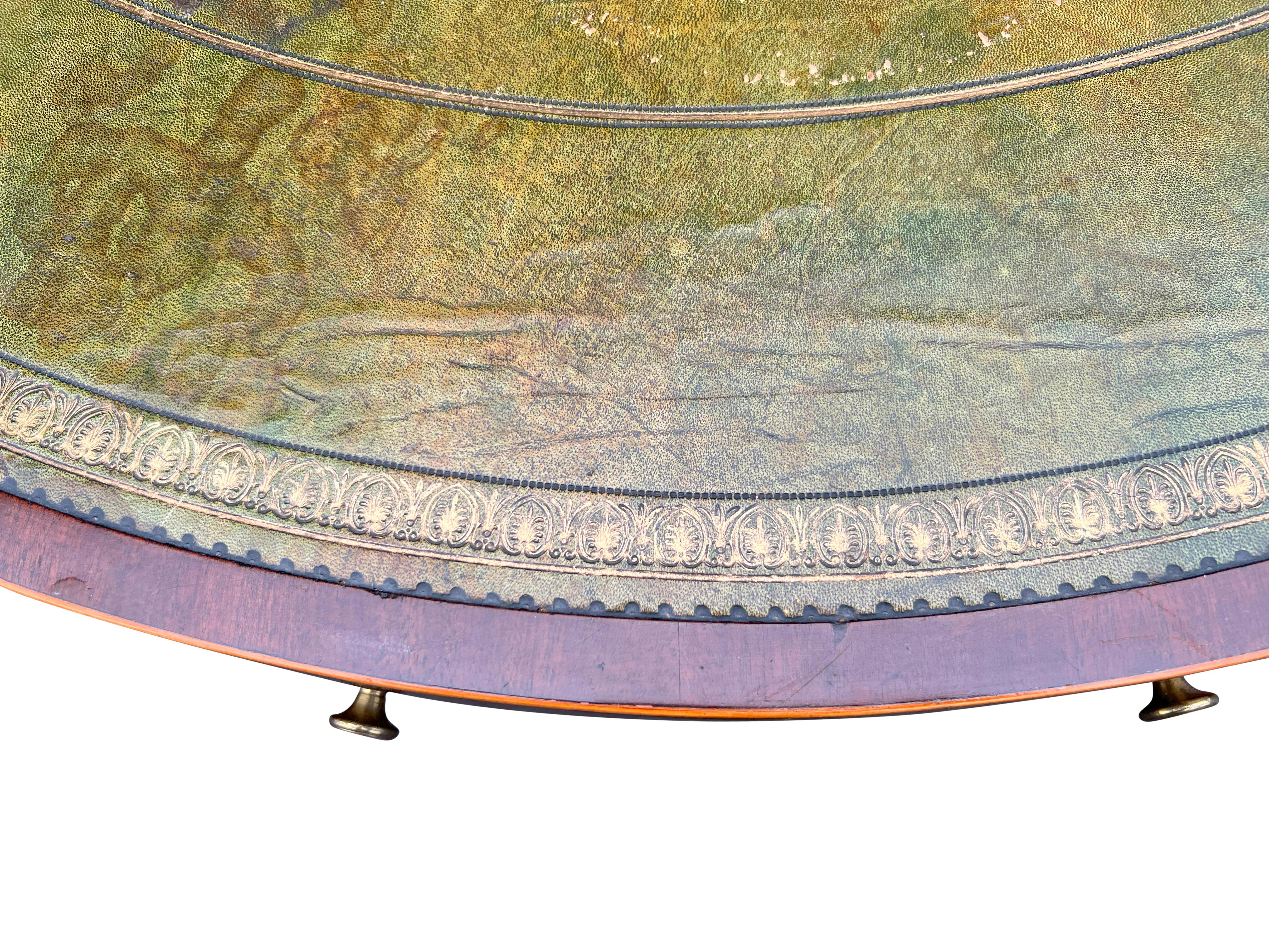 Brass Regency Mahogany Drum Table For Sale