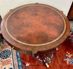 Regency Mahogany Drum Table with Leather Top on Caster Wheels