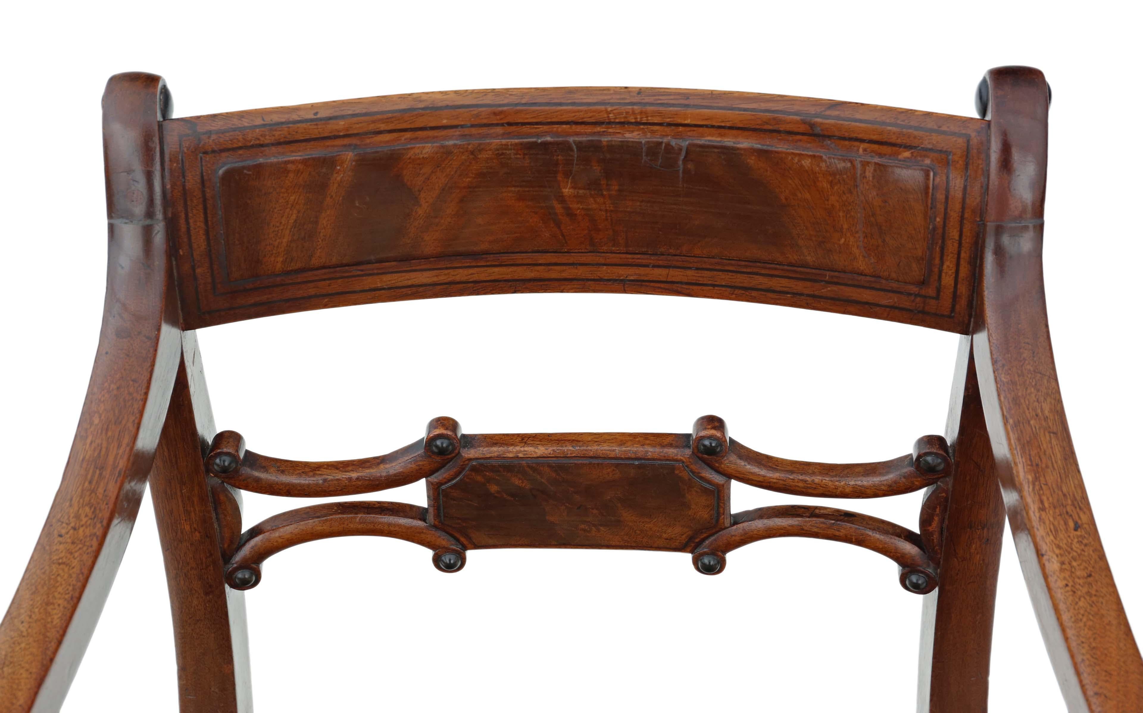 Regency Mahogany Elbow Desk Carver Chair In Good Condition In Wisbech, Cambridgeshire