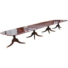 Regency Mahogany Four-Pedestal Dining Table with Satinwood Banding, circa 1900