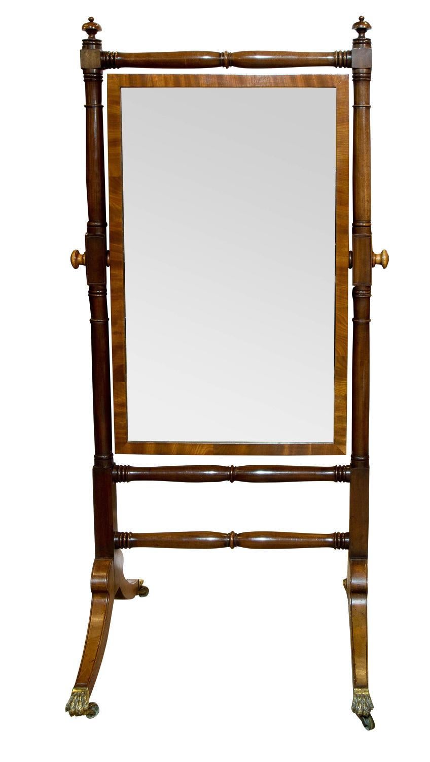Regency Mahogany Framed Cheval Mirror, circa 1810 In Good Condition For Sale In Salisbury, GB