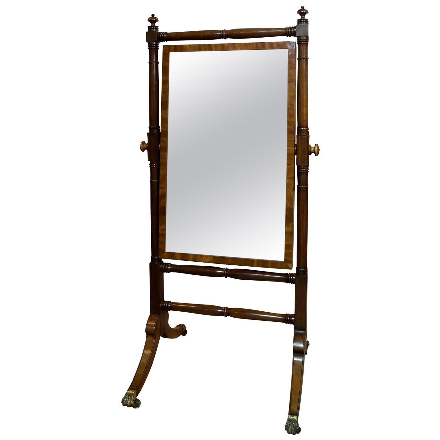 Regency Mahogany Framed Cheval Mirror, circa 1810 For Sale