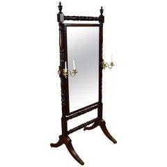 Antique Regency Mahogany Framed Cheval Mirror
