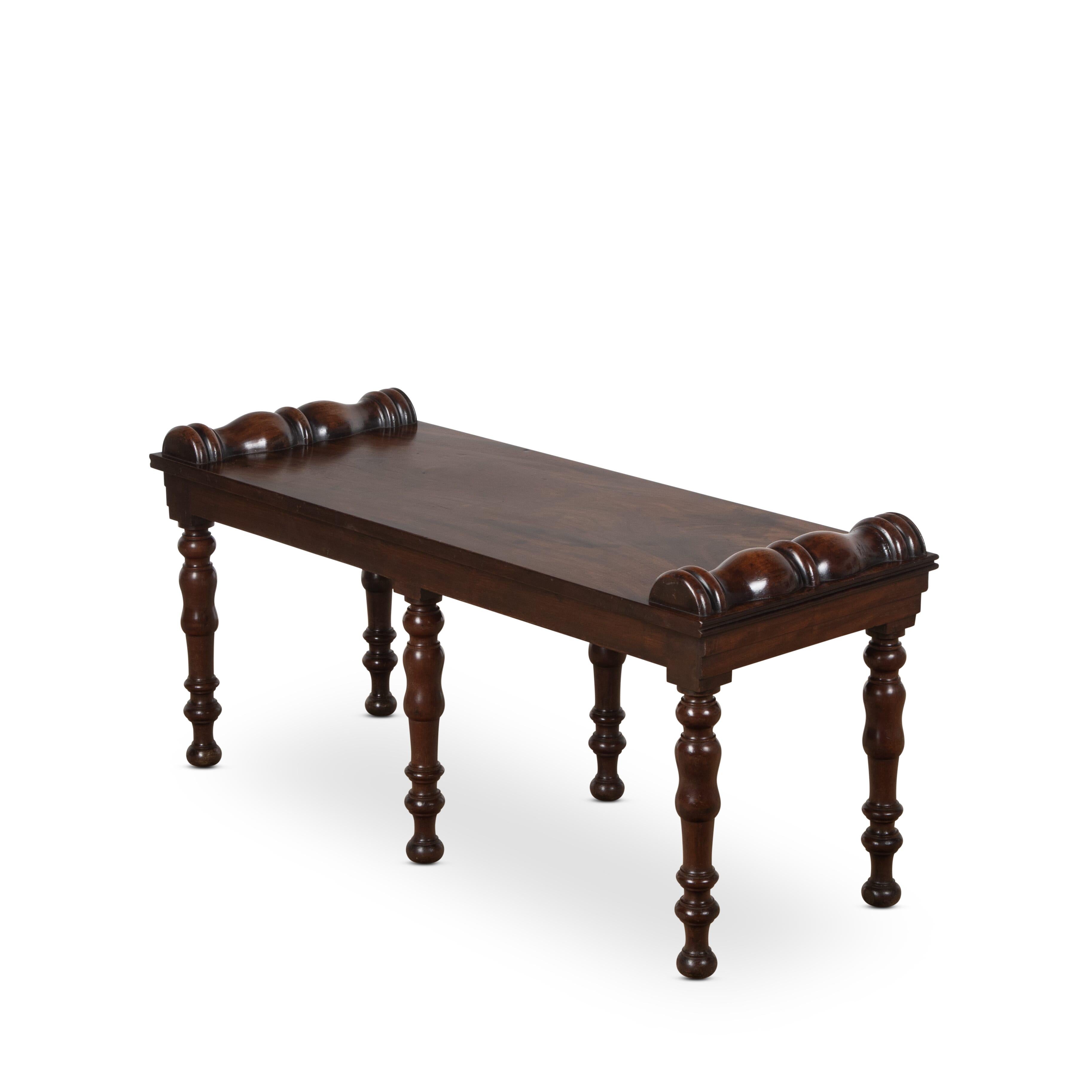 Carved Regency Mahogany Hall Bench For Sale