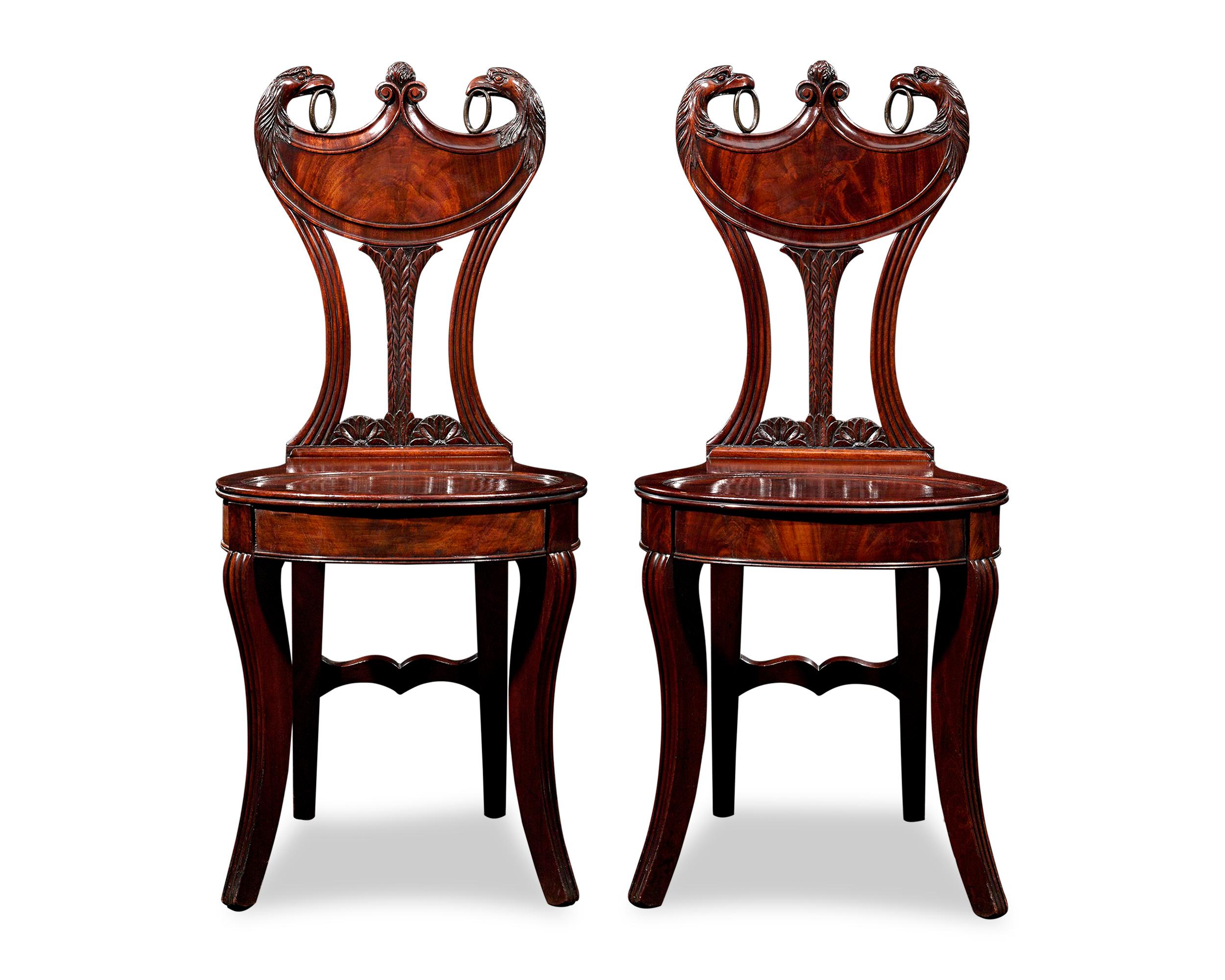 Regency Mahogany Hall Chairs In Excellent Condition In New Orleans, LA