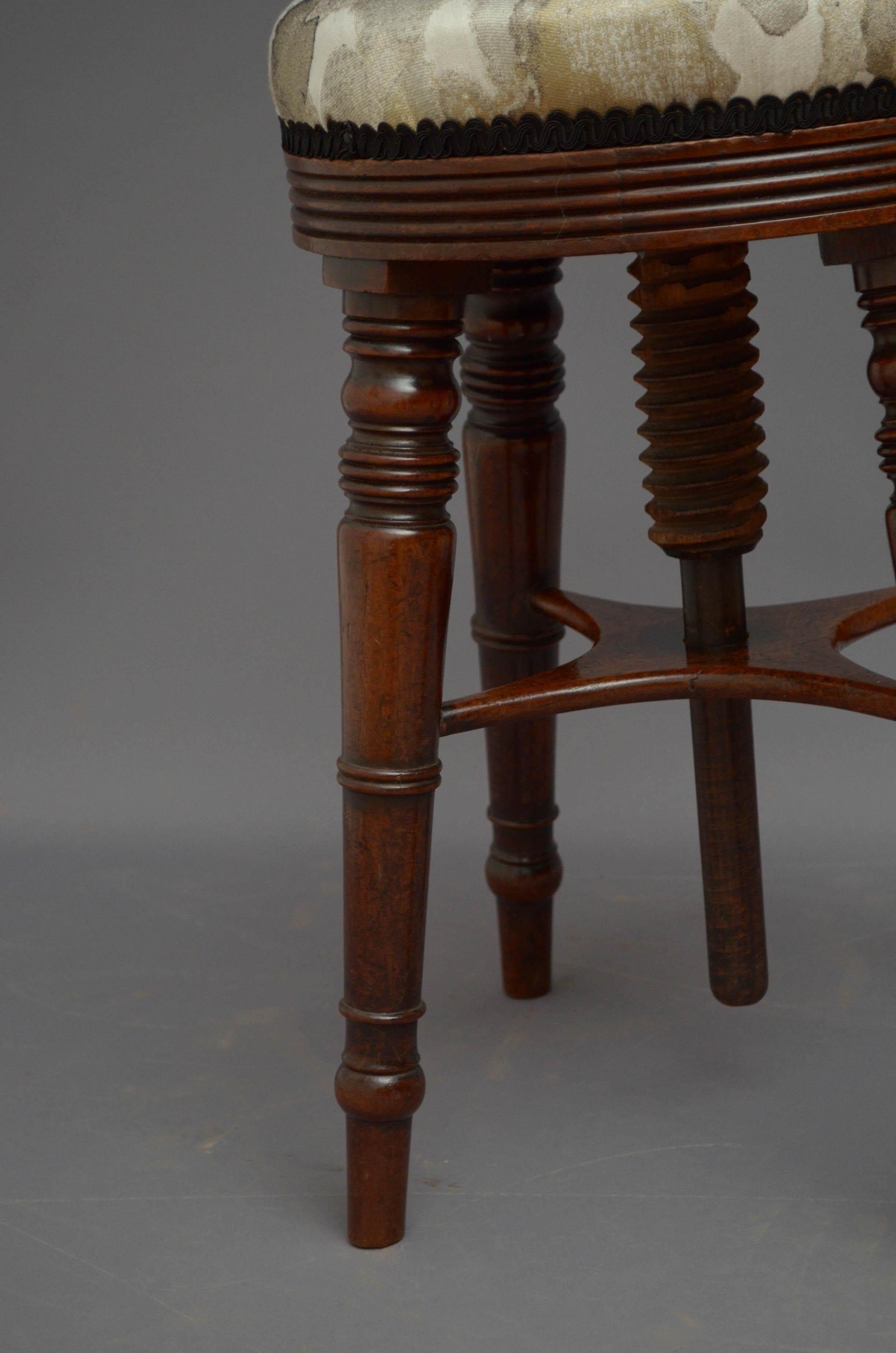 Regency Mahogany Height Adjustable Stool For Sale 1