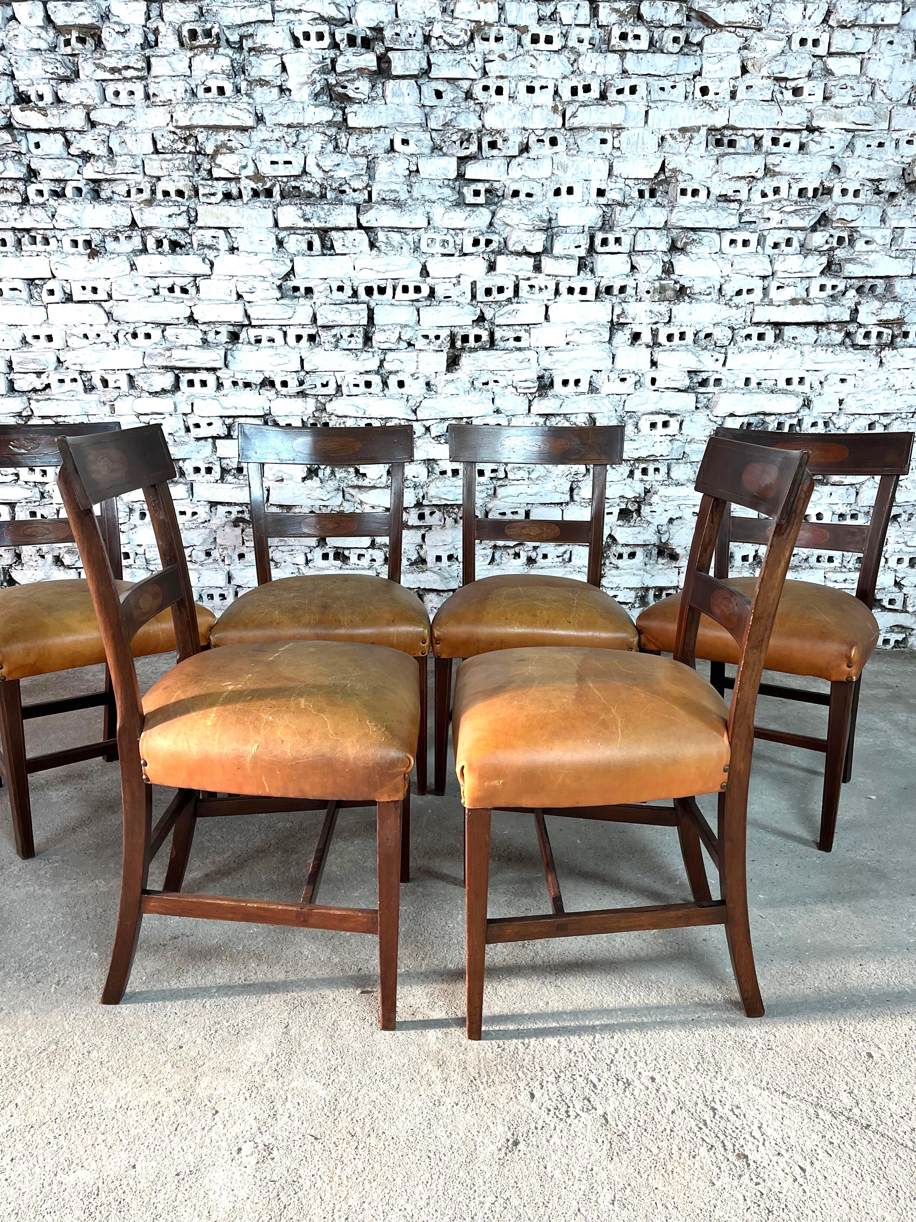 French Regency Mahogany Leather Bar-Back Chairs – Set of 6 For Sale