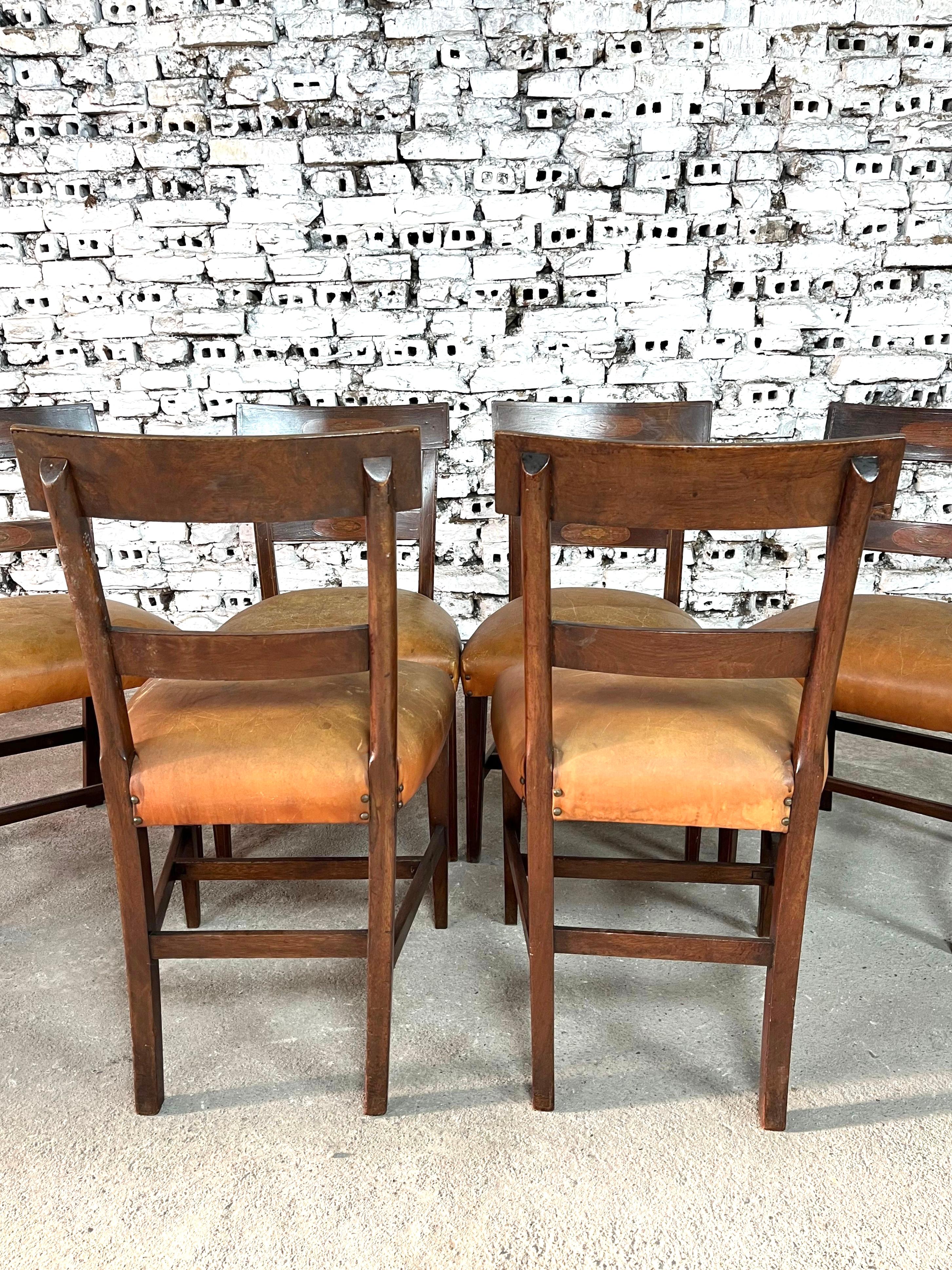 Regency Mahogany Leather Bar-Back Chairs – Set of 6 In Fair Condition For Sale In Bridgeport, CT