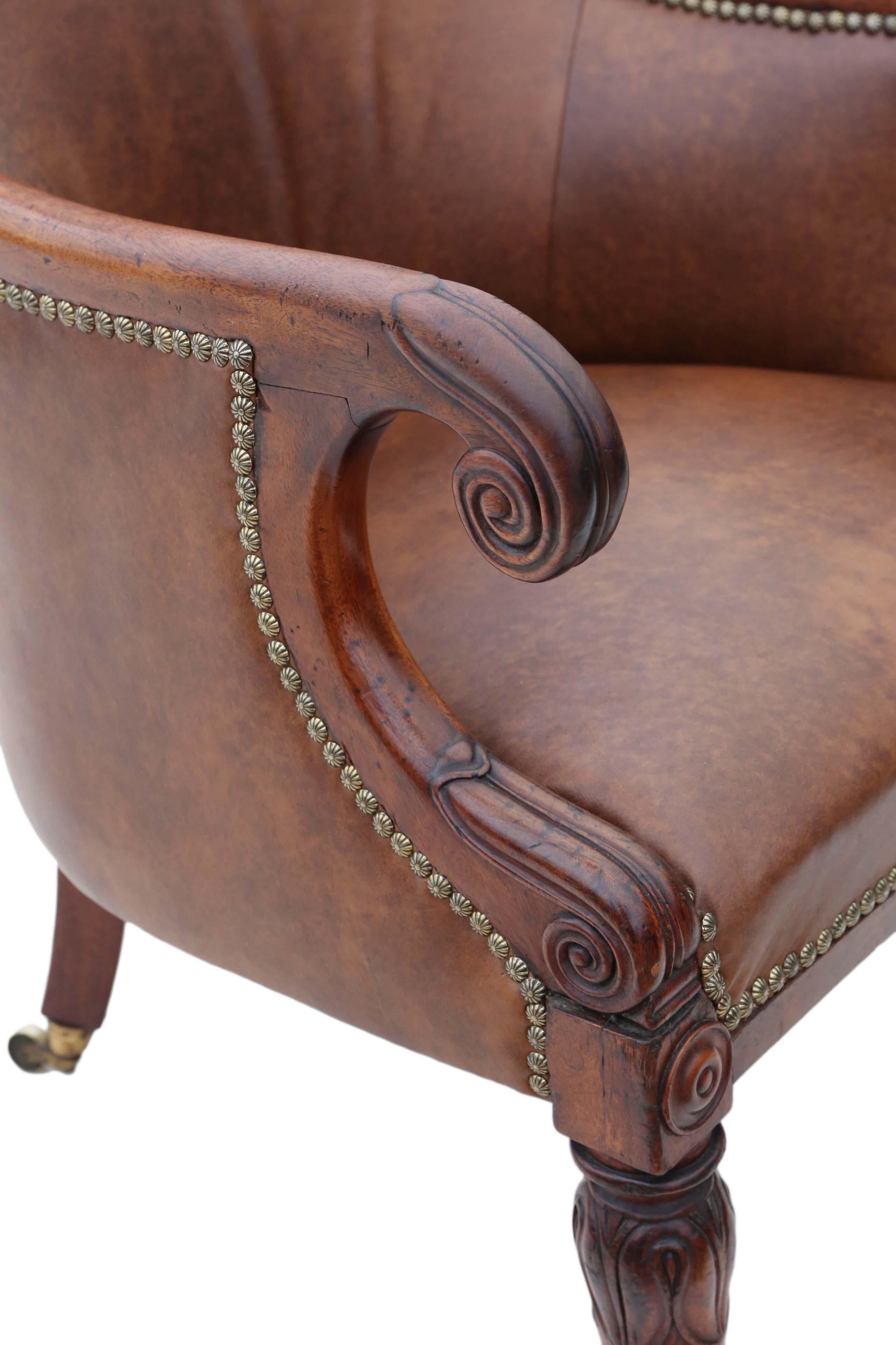 Regency Mahogany Leather Library Armchair In Good Condition In Wisbech, Cambridgeshire