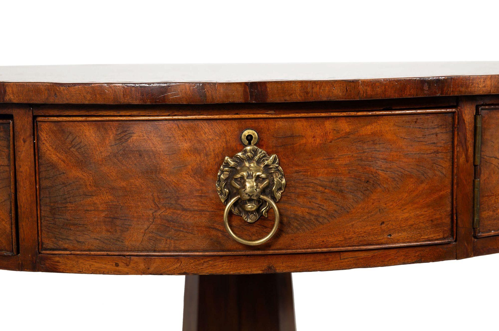 Regency Mahogany Leather Round Rent Drum Center Table 8
