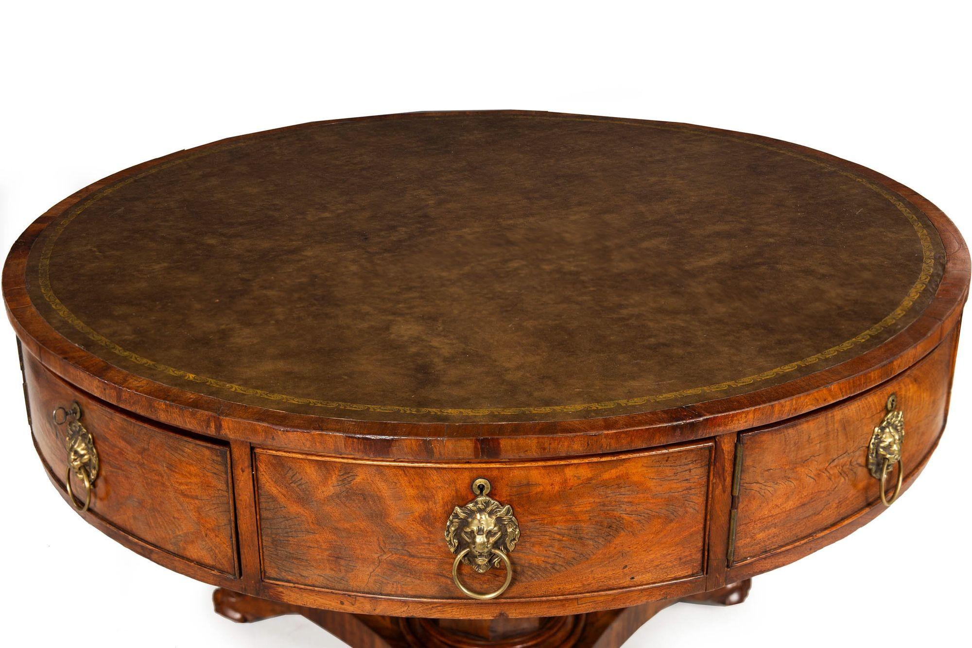 19th Century Regency Mahogany Leather Round Rent Drum Center Table
