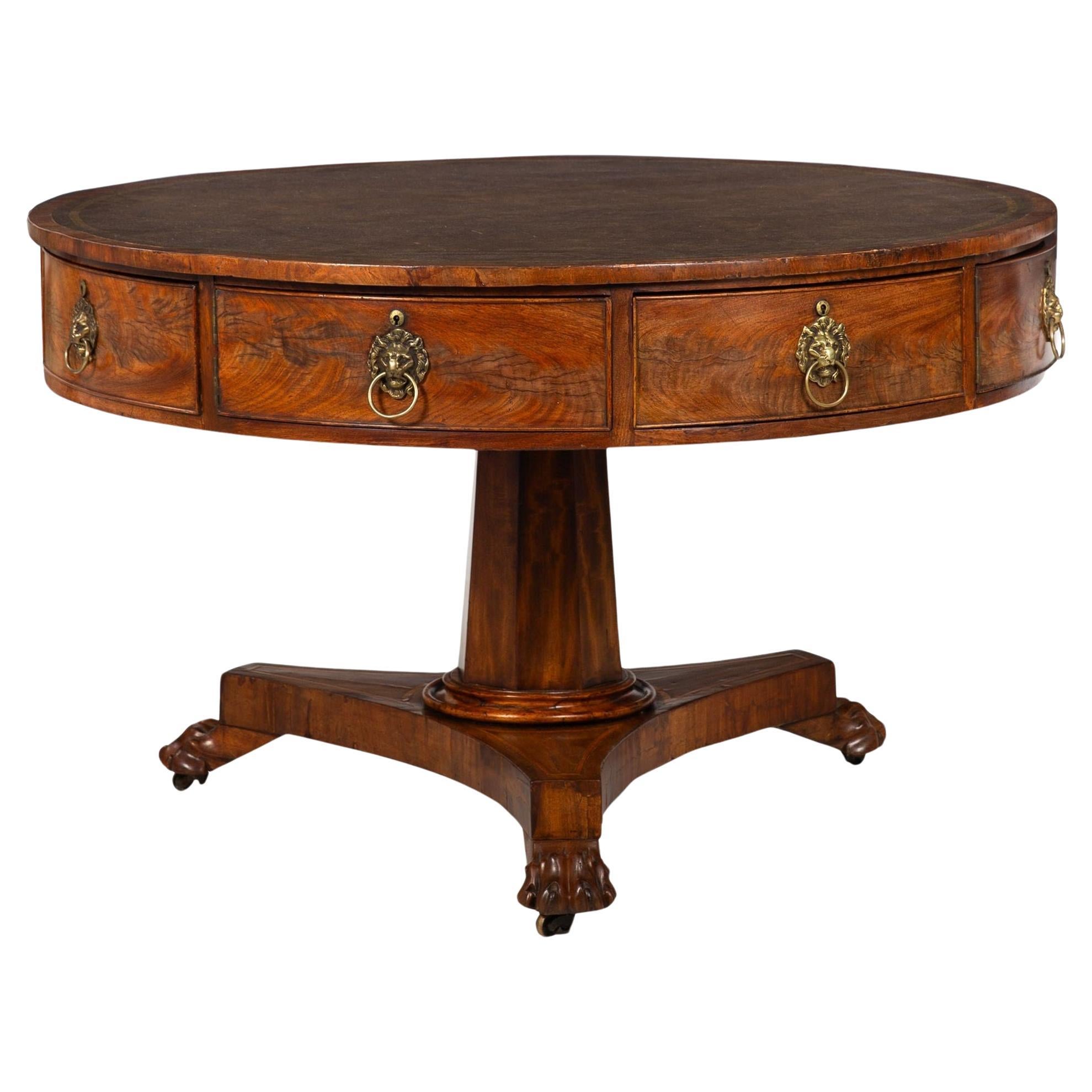 Regency Mahogany Leather Round Rent Drum Center Table