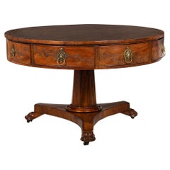 Regency Mahogany Leather Round Rent Drum Center Table