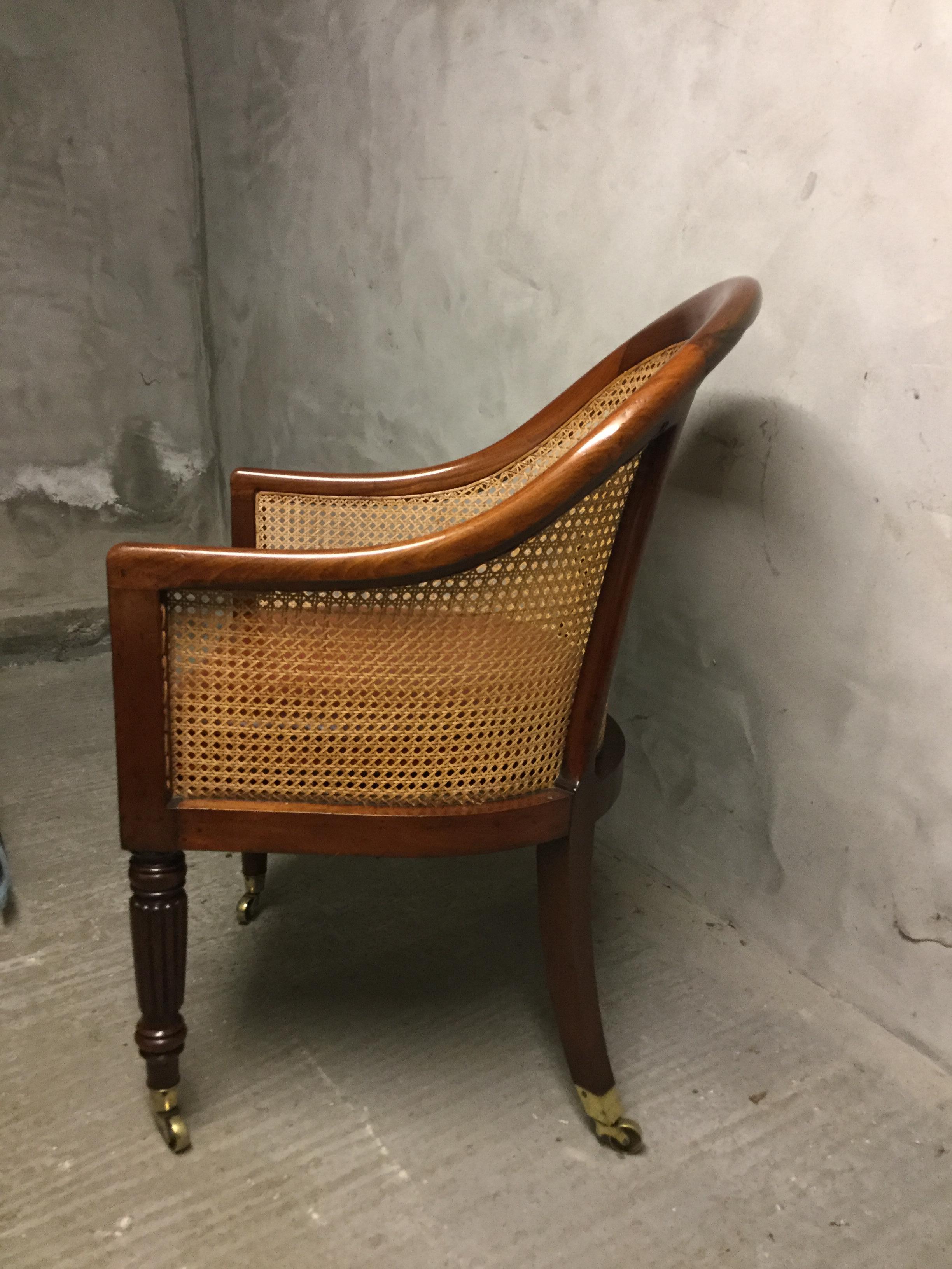 Regency Mahogany Library Bergere Chair In Good Condition In Bradford on Avon, GB