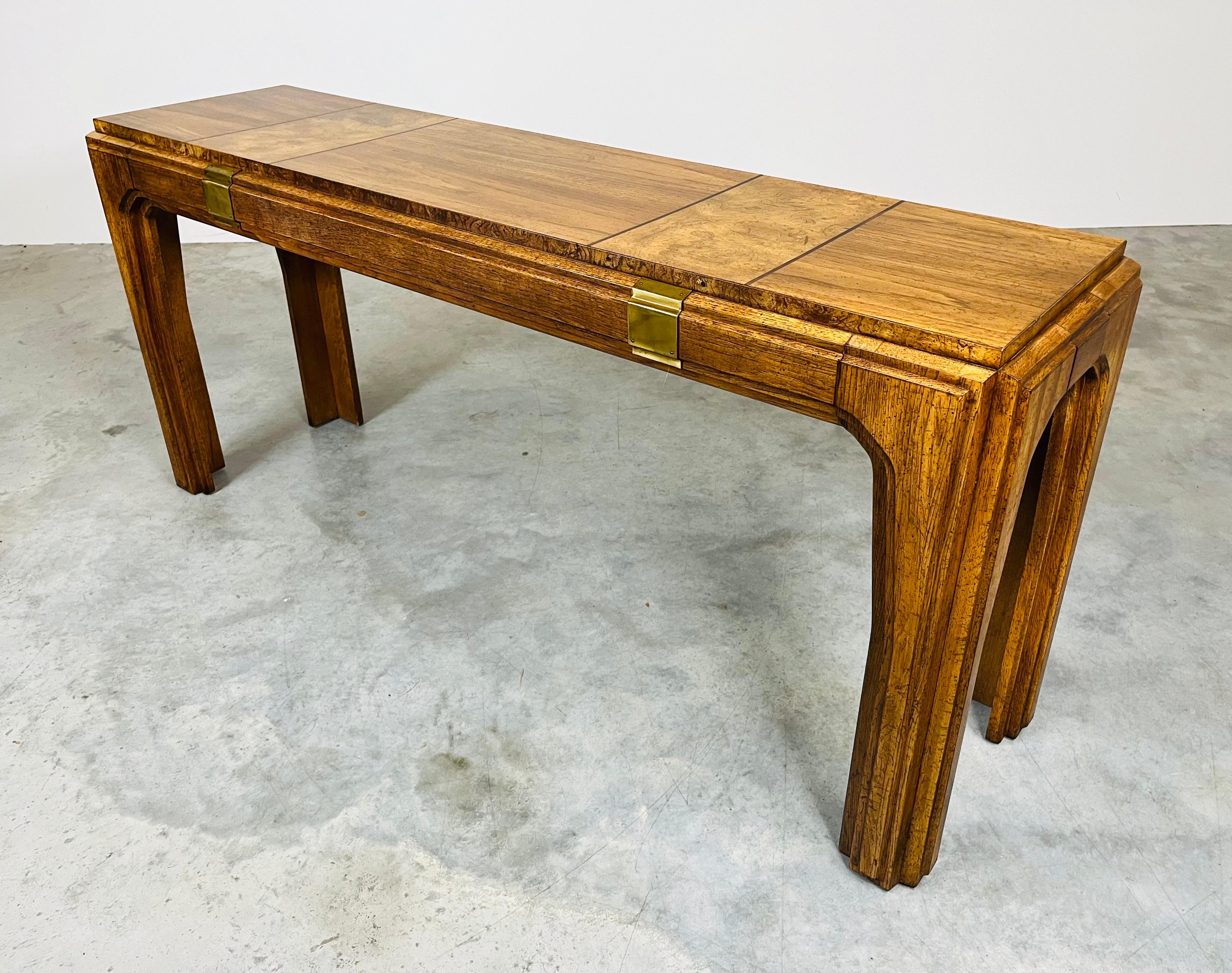 20th Century Regency Mahogany & Olive Wood Console Table With Matching Stow Away Benches 