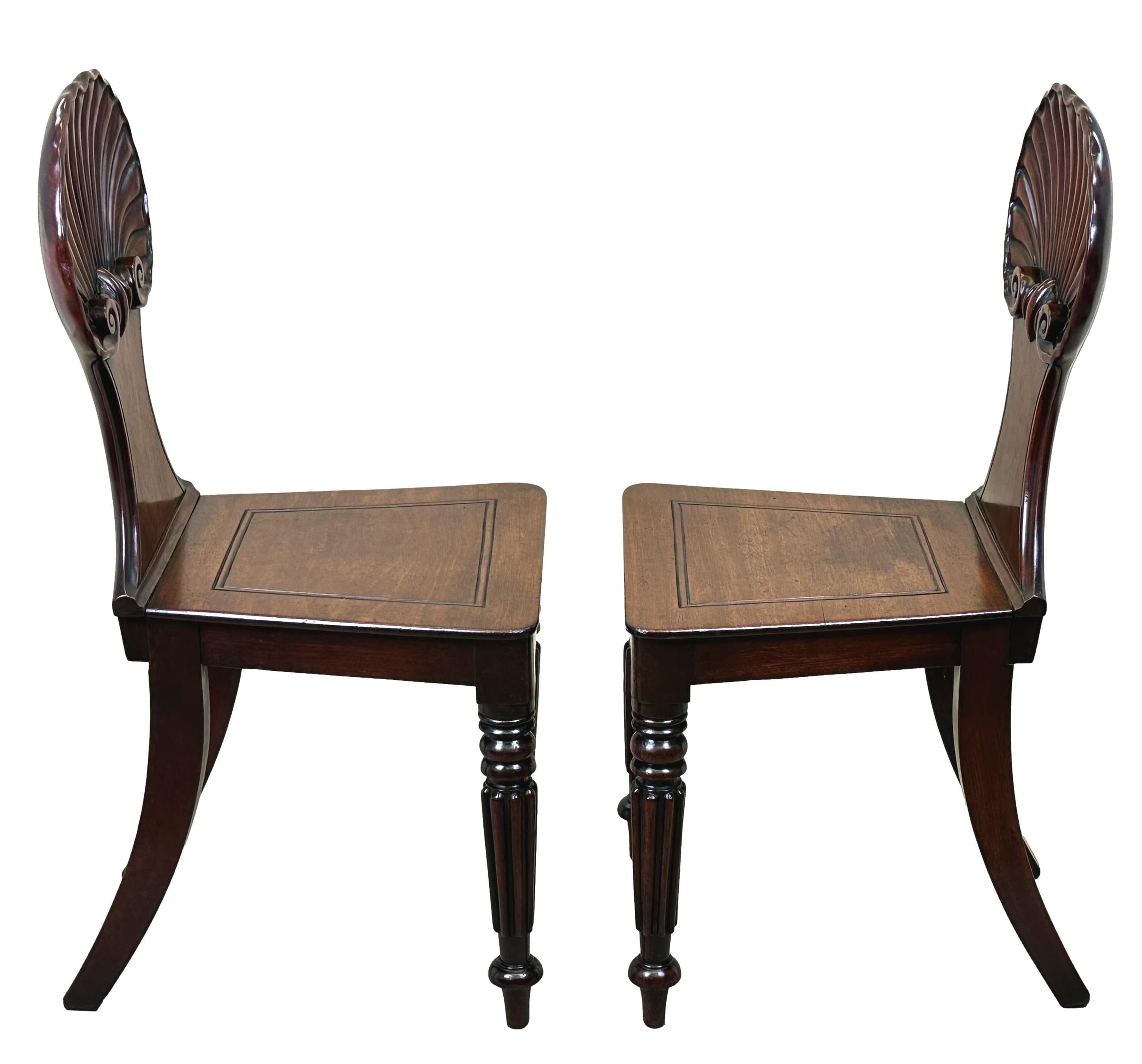 19th Century Regency Mahogany Pair Of Hall Chairs
