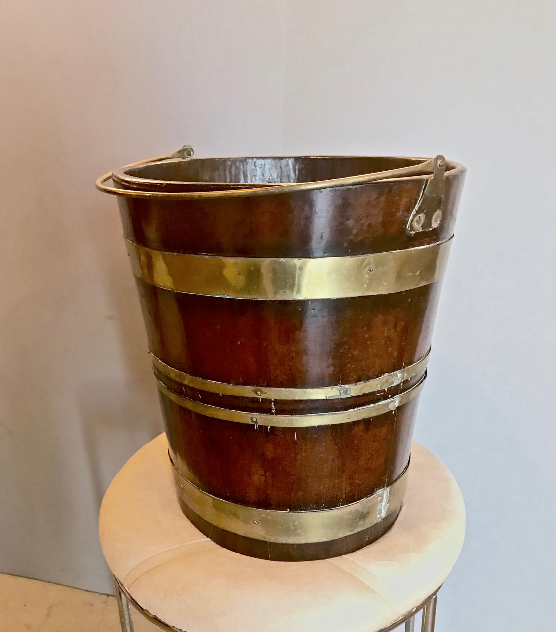 19th Century English Brass Bound Peat Bucket