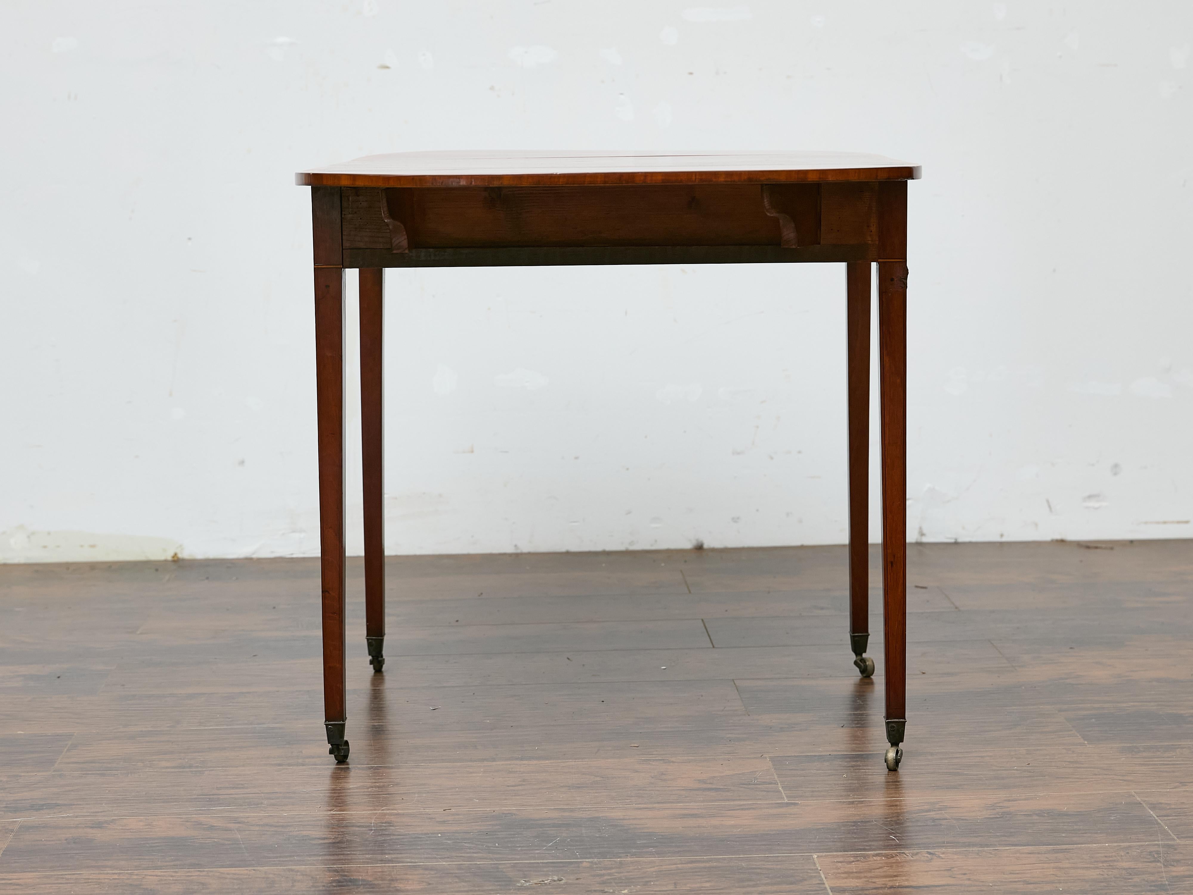 Regency Mahogany Pembroke Table with Satinwood Inlay and Casters For Sale 3