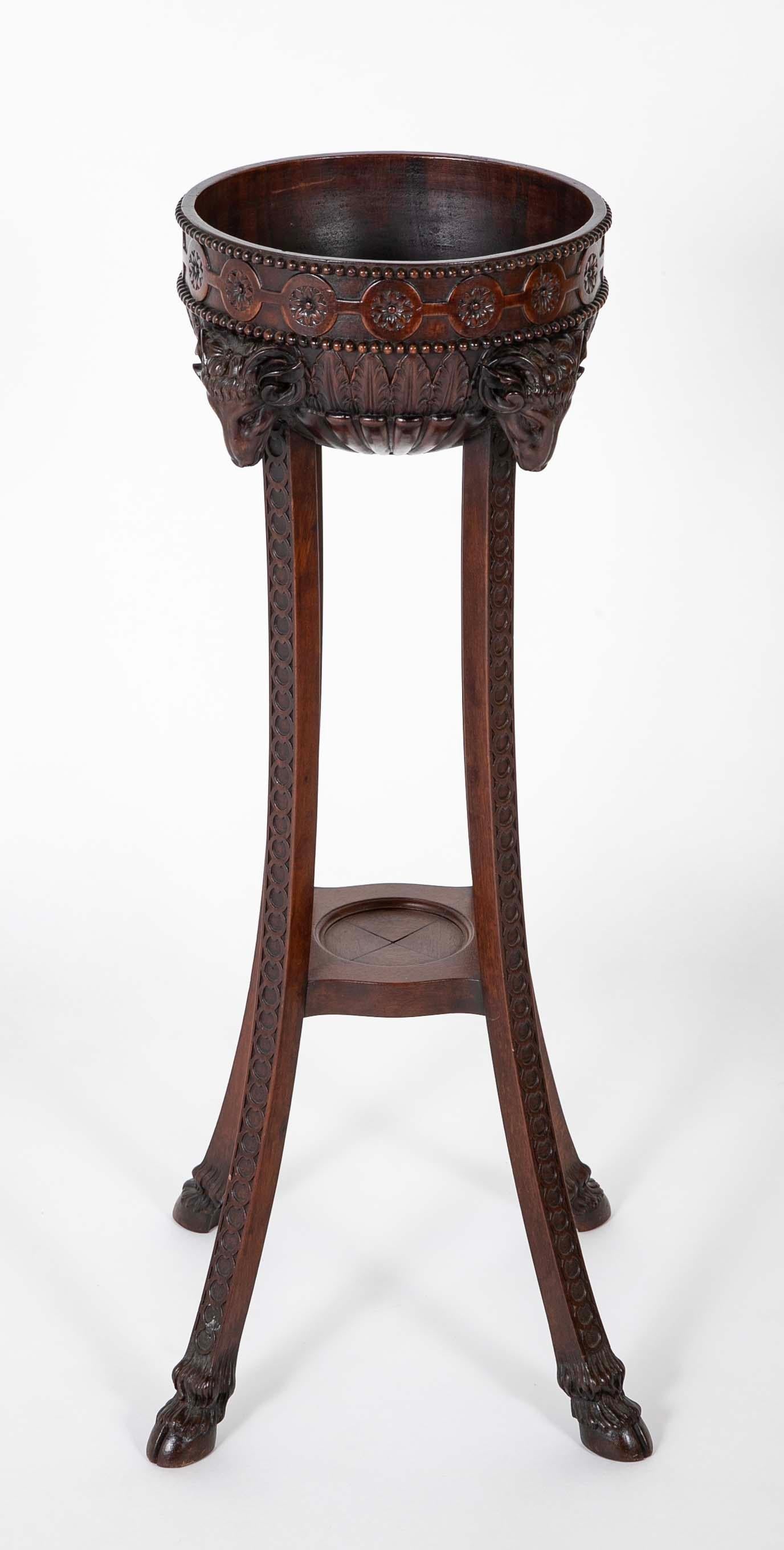 English Regency Mahogany Rams Head Plant Stand With Hoof Feet