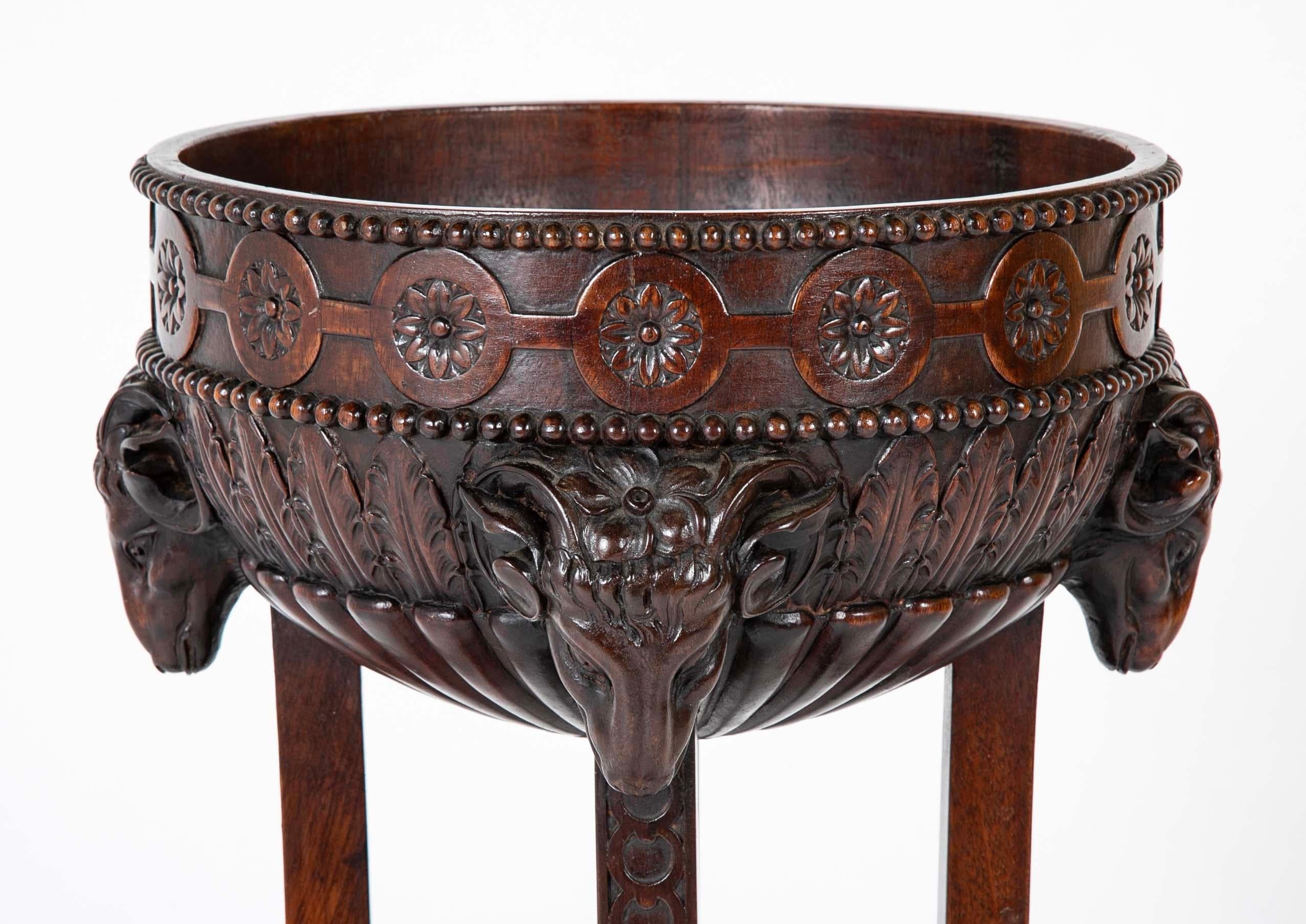 Regency Mahogany Rams Head Plant Stand With Hoof Feet In Good Condition In Stamford, CT