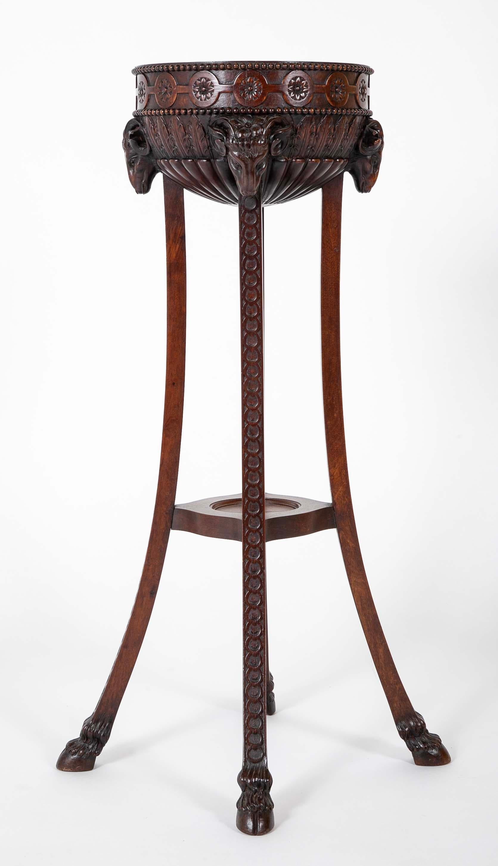Regency Mahogany Rams Head Plant Stand With Hoof Feet 3