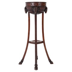 Regency Mahogany Rams Head Plant Stand With Hoof Feet
