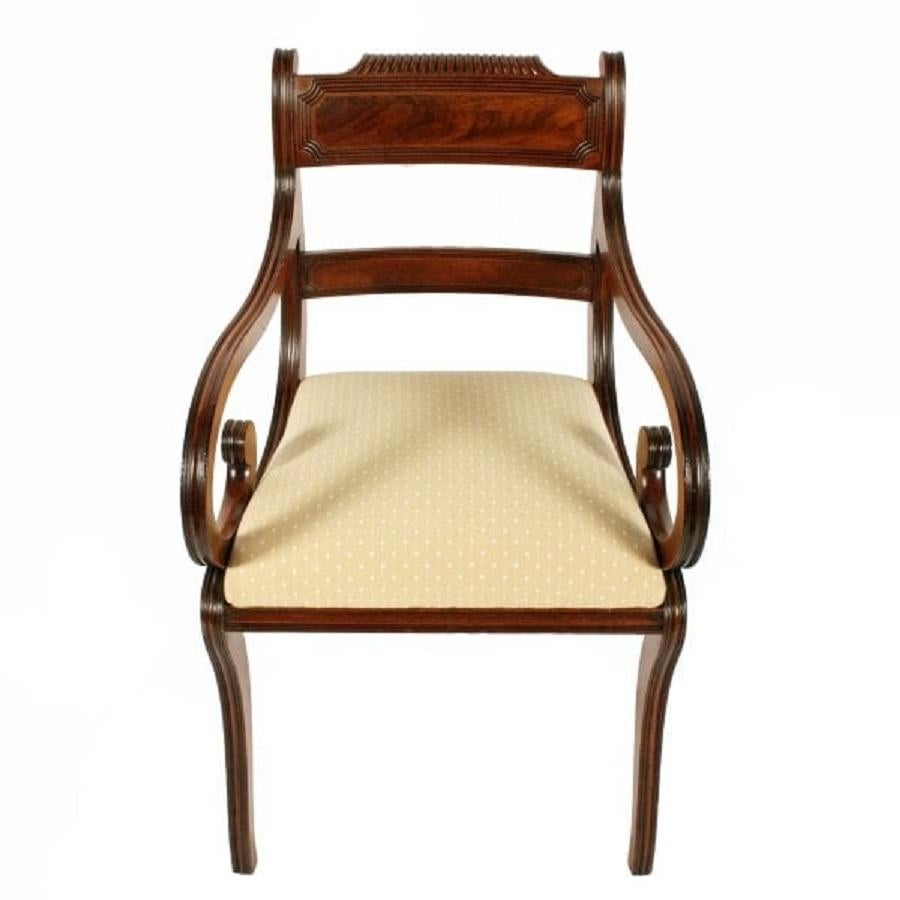 European Regency Mahogany Sabre Leg Elbow Chair, 19th Century For Sale
