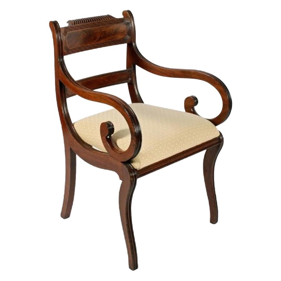 Regency Mahogany Sabre Leg Elbow Chair, 19th Century For Sale