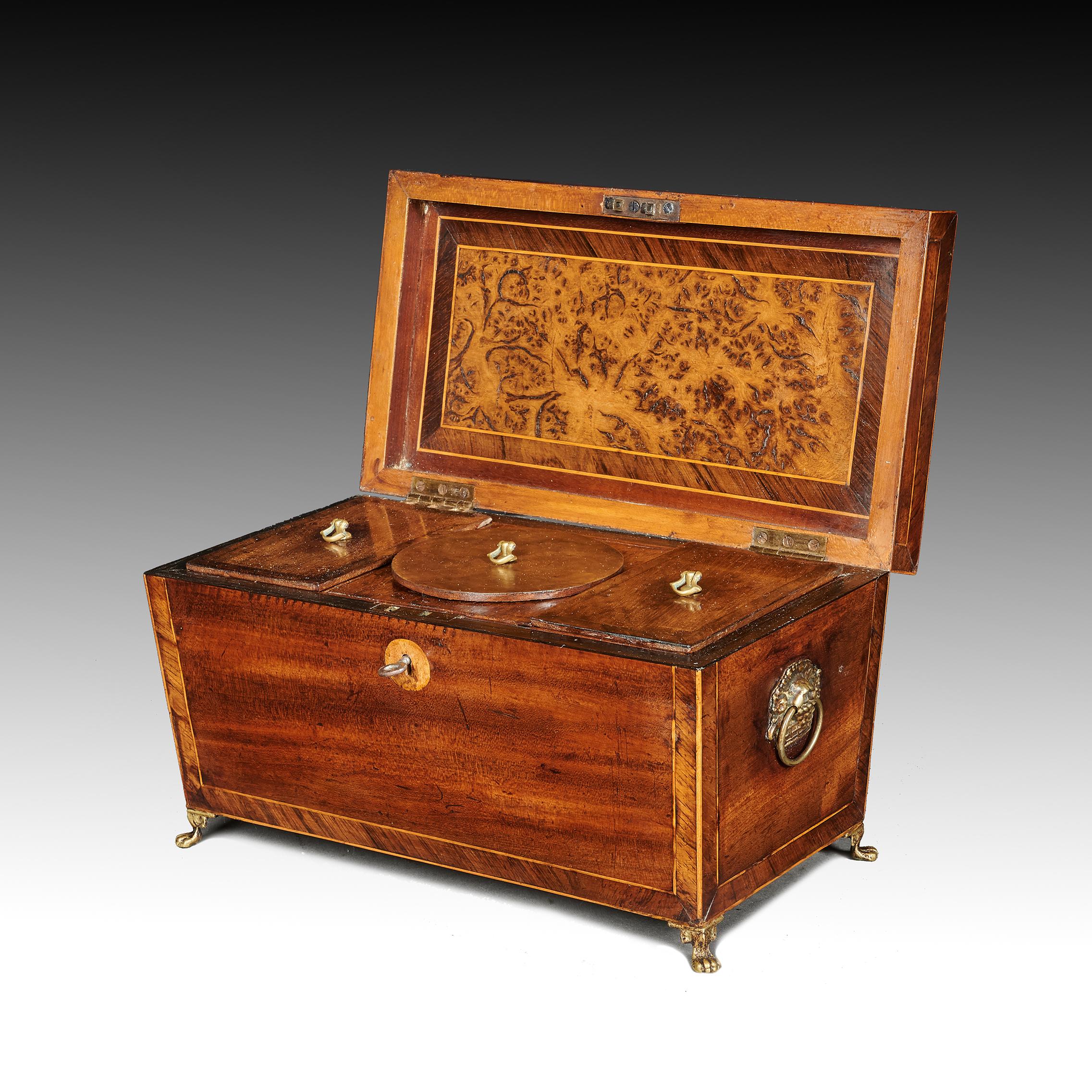 Regency Mahogany Sarcophagus Shaped Tea Caddy In Good Condition In Benington, Herts