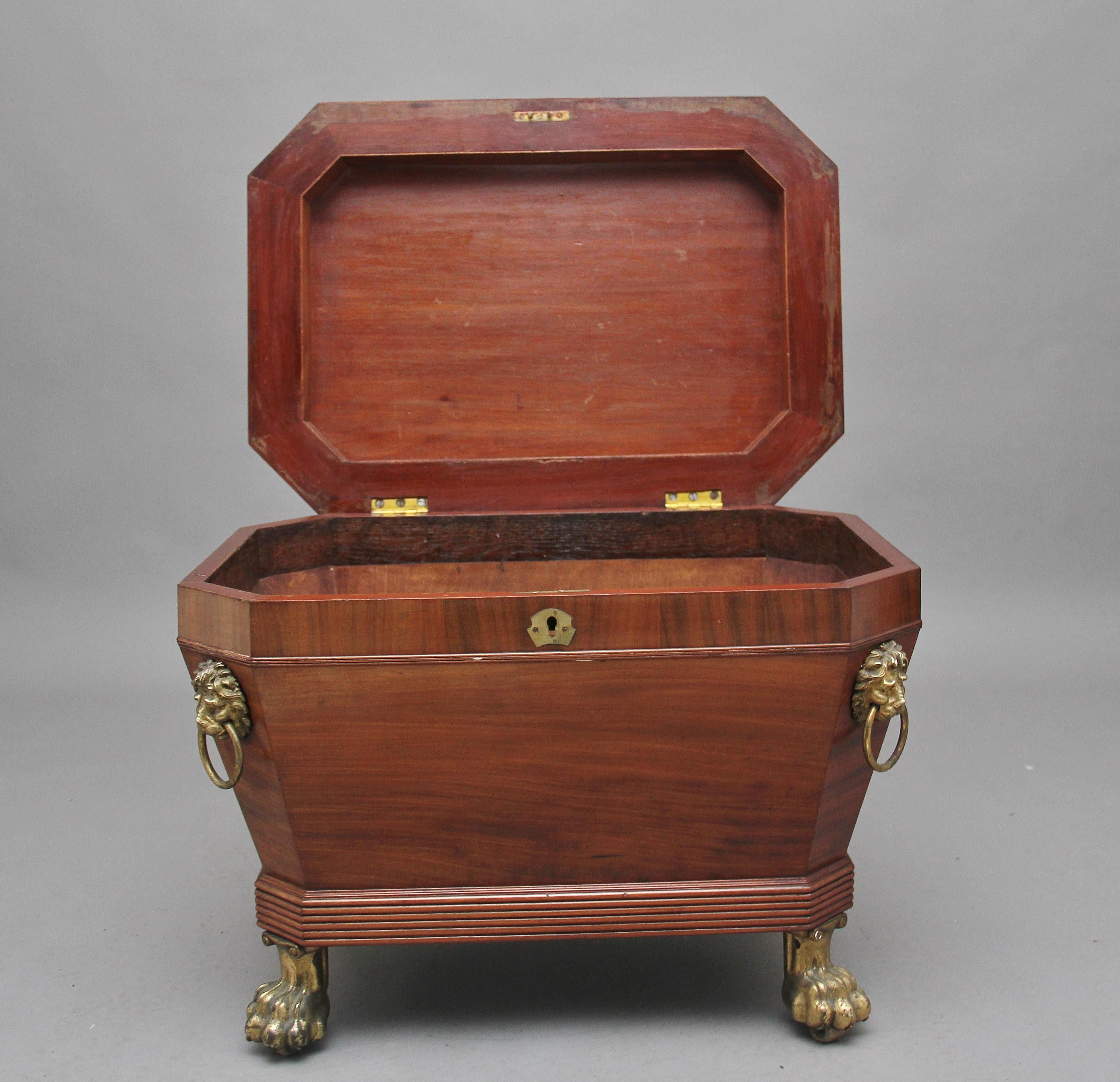 Regency Mahogany Sarcophagus Wine Cooler In Good Condition For Sale In Martlesham, GB