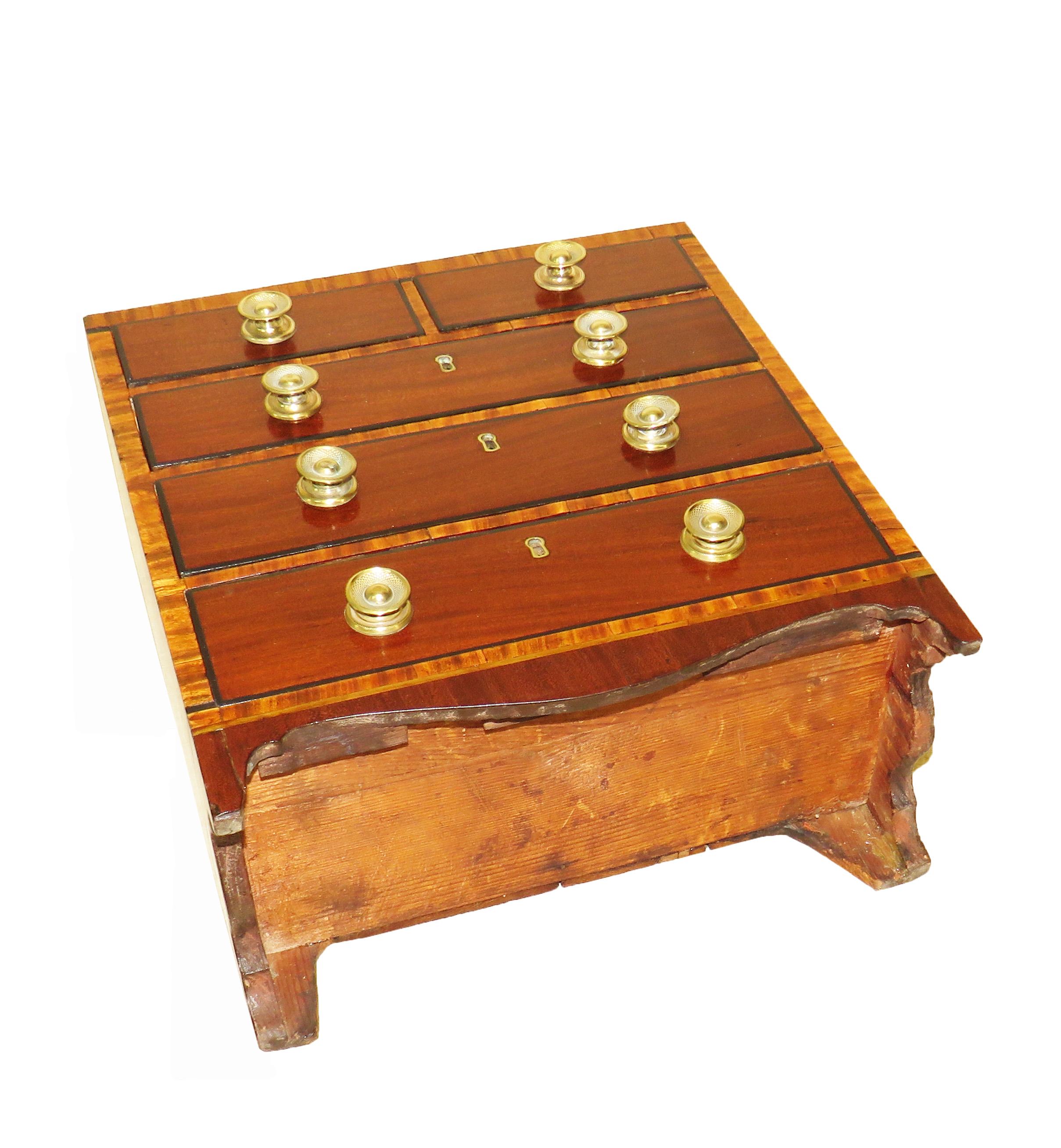 English Regency Mahogany and Satinwood Miniature Chest of Drawers