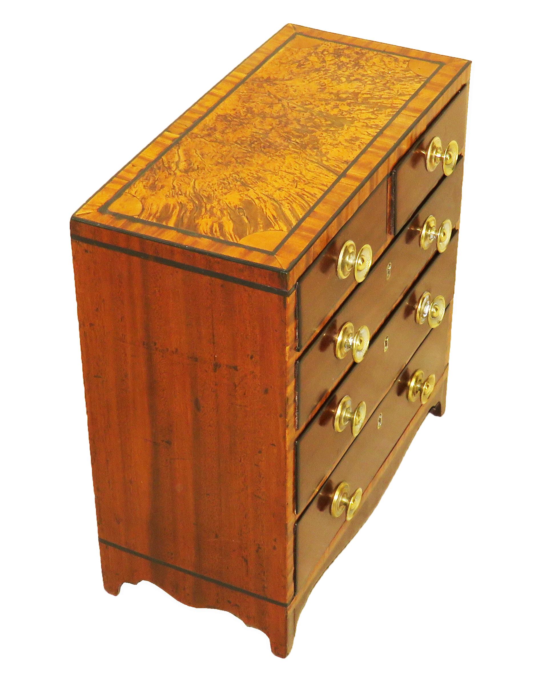 Regency Mahogany and Satinwood Miniature Chest of Drawers 1