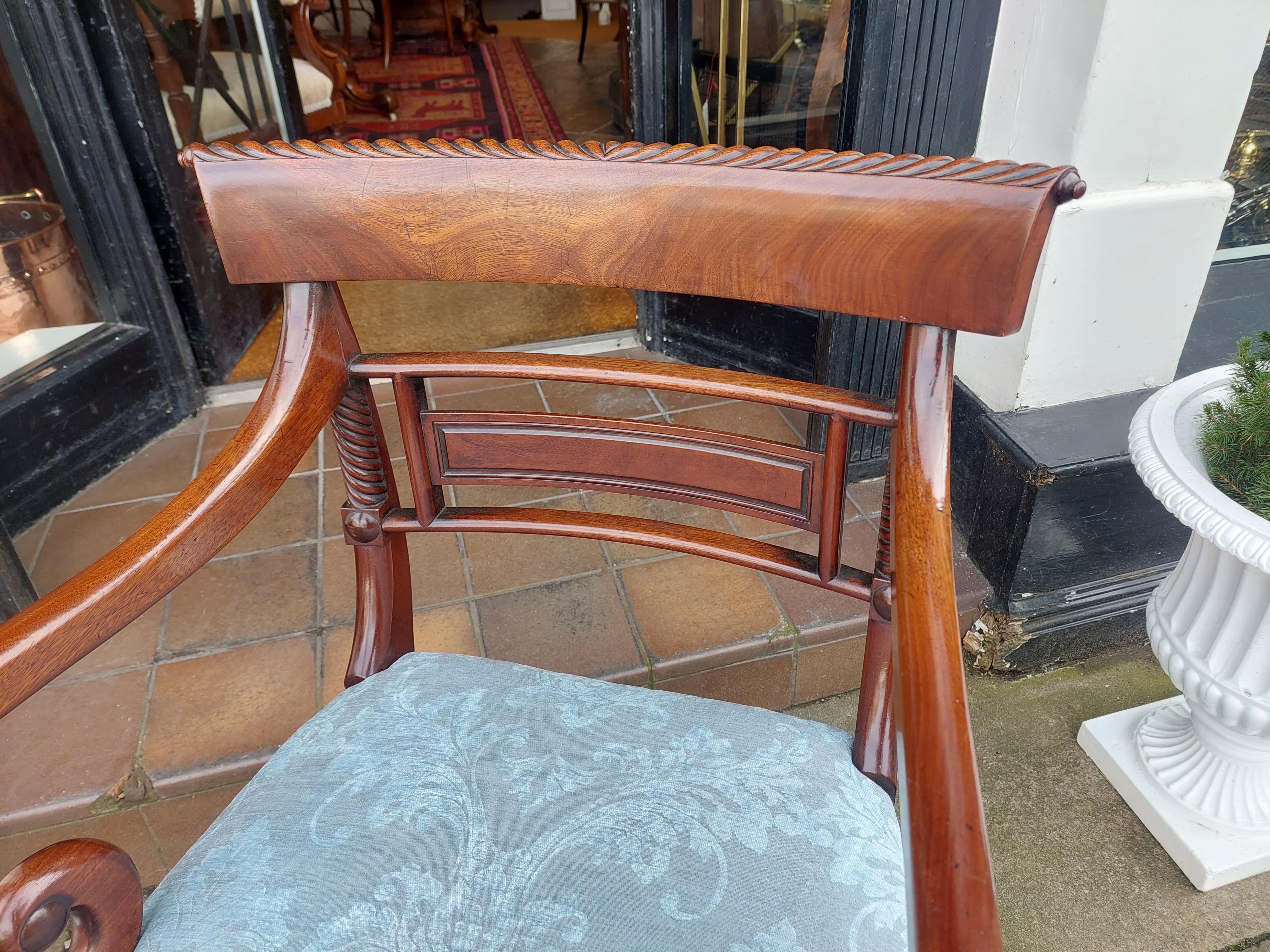 English Regency Mahogany Scroll Armed Chair For Sale