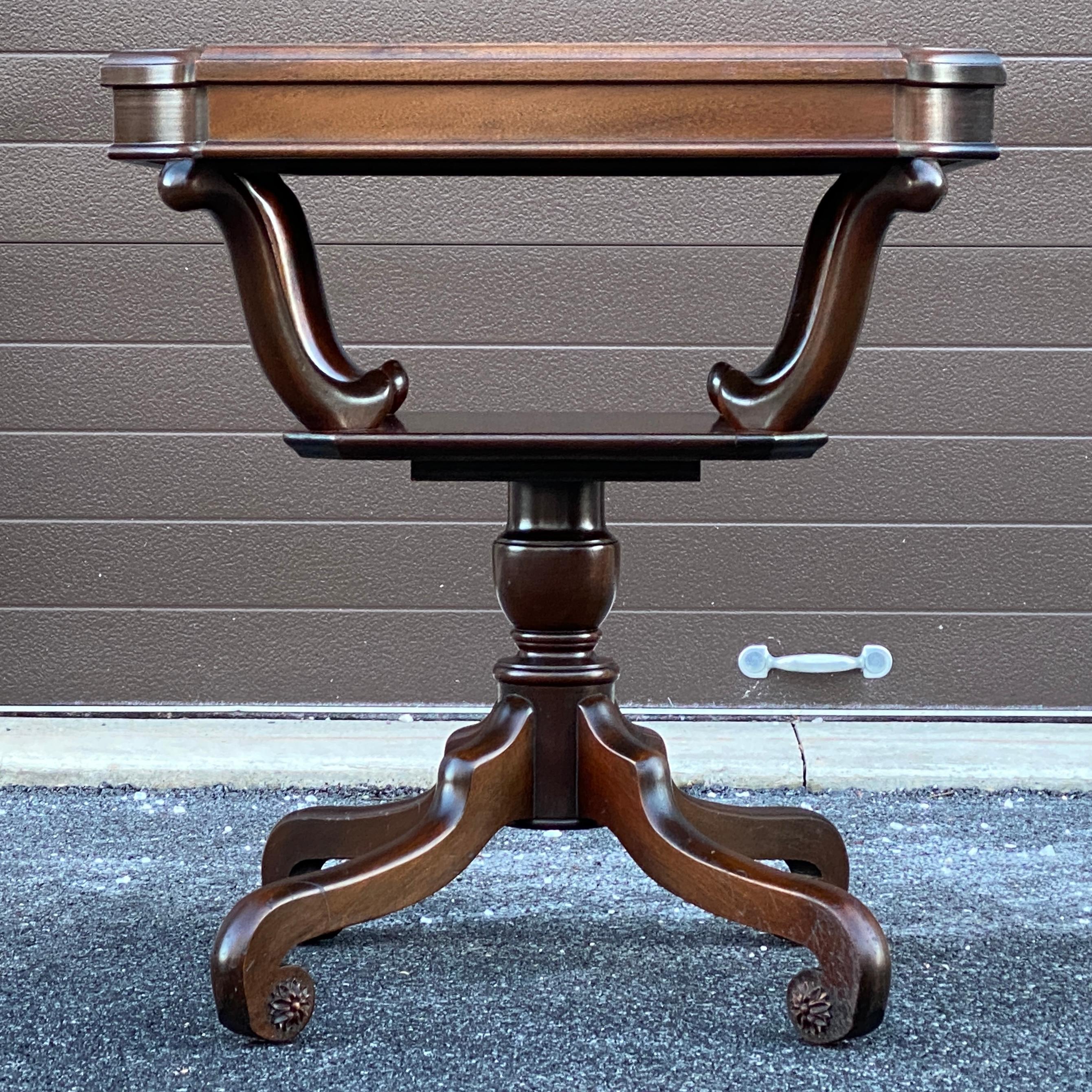 Regency Mahogany Scroll Foot Center Table With Tooled Green Leather Top For Sale 5