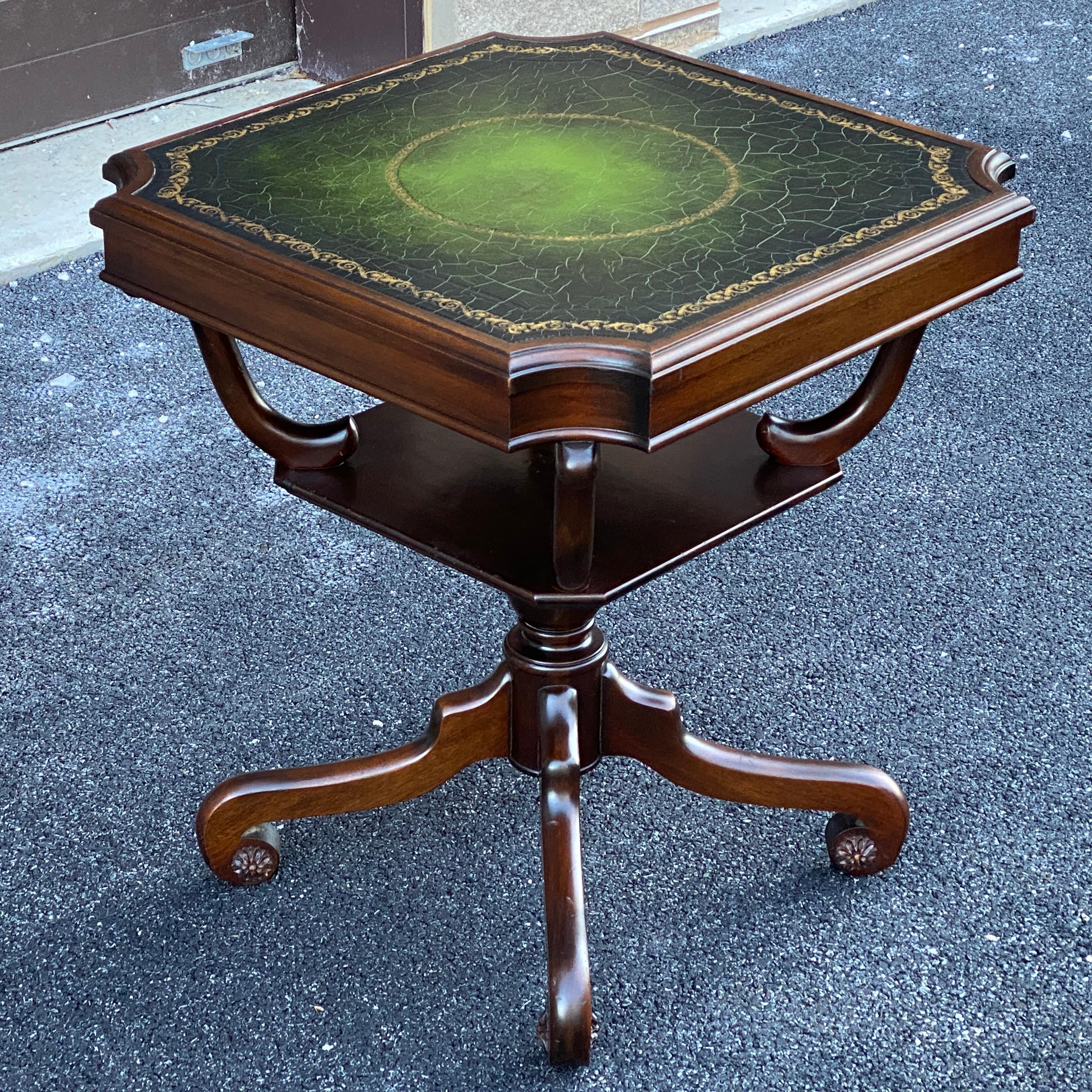 Regency Mahogany Scroll Foot Center Table With Tooled Green Leather Top For Sale 13
