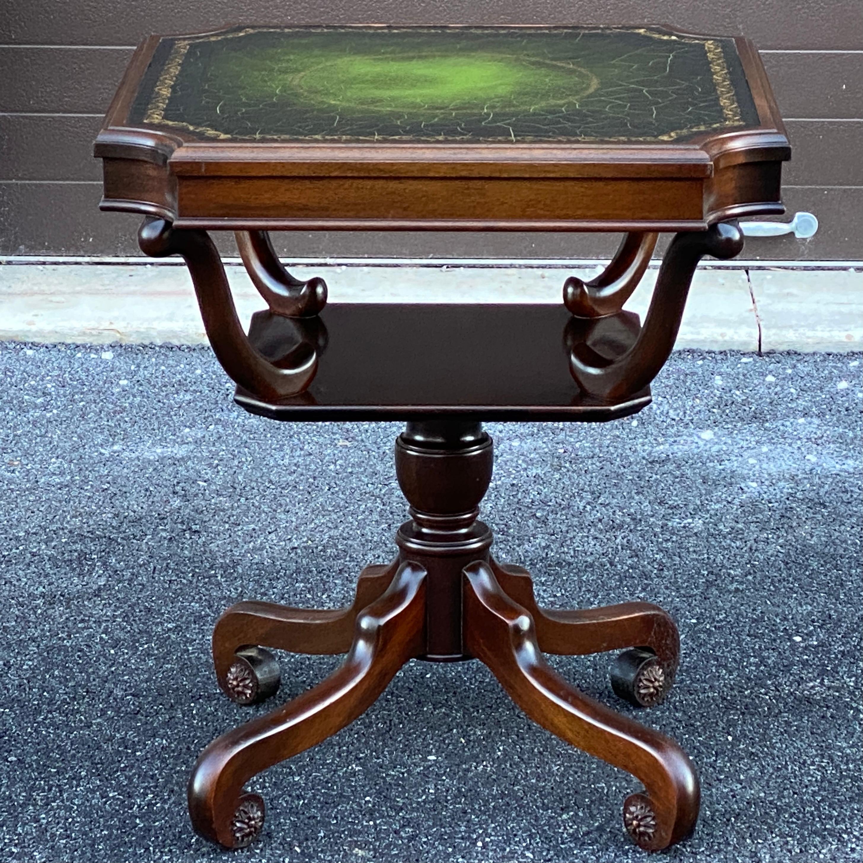 Regency Mahogany Scroll Foot Center Table With Tooled Green Leather Top For Sale 14