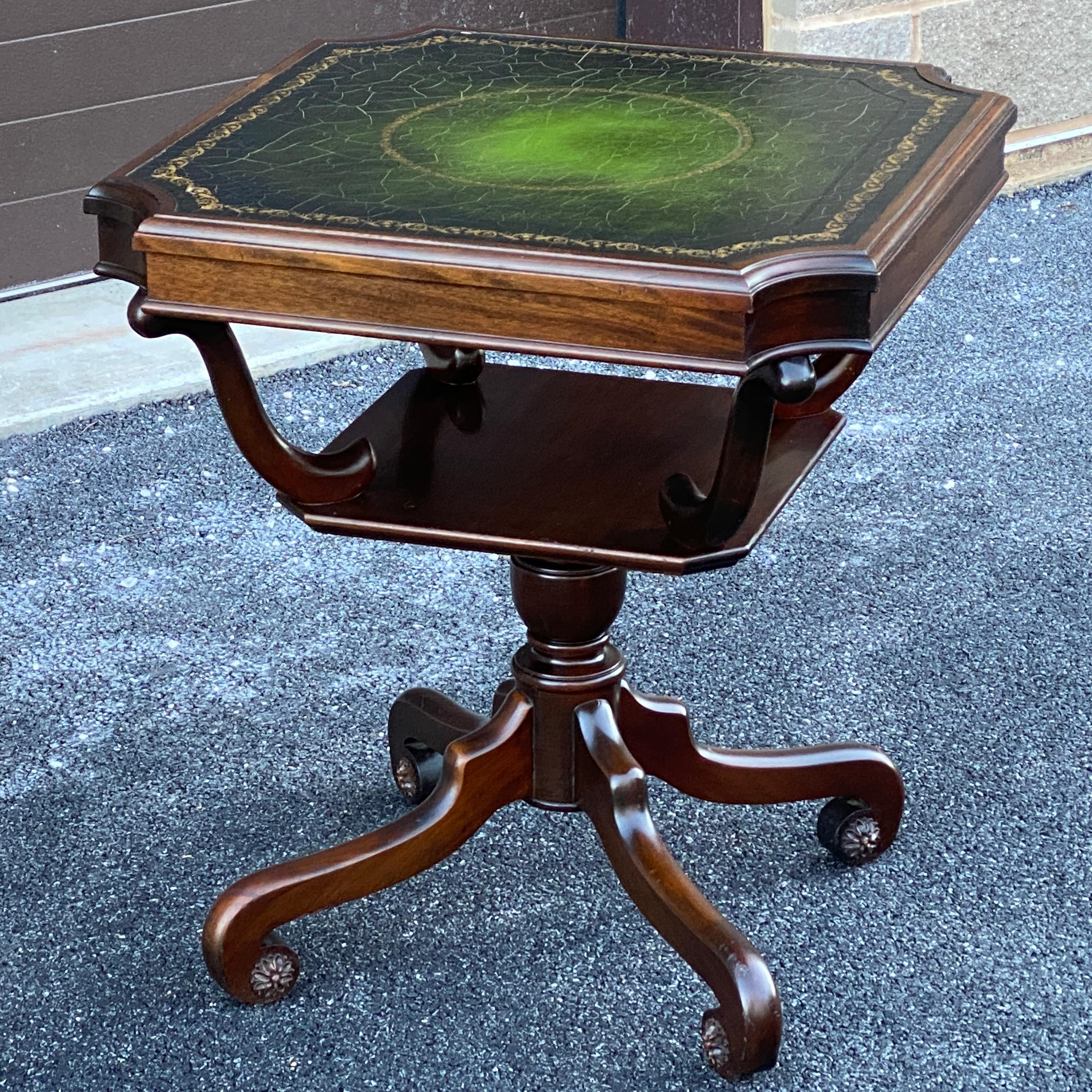 Regency Mahogany Scroll Foot Center Table With Tooled Green Leather Top In Good Condition For Sale In West Chester, PA