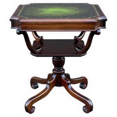 Antique Regency Mahogany Scroll Foot Center Table With Tooled Green Leather Top