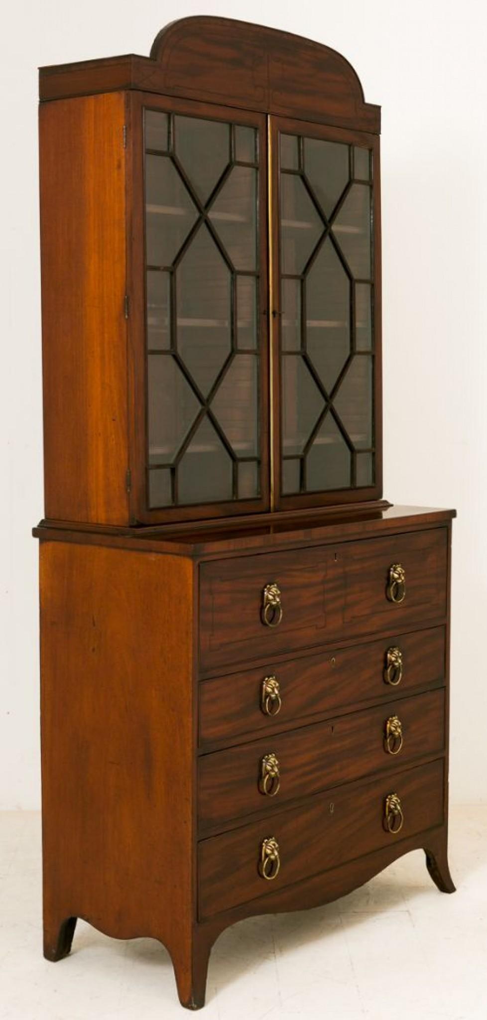 Early 19th Century Regency Mahogany Secretaire Bookcase Desk Cabinet, 1800 For Sale