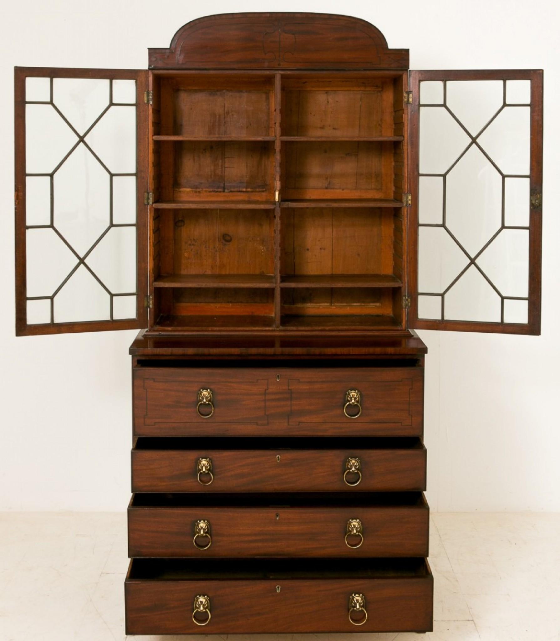 Regency Mahogany Secretaire Bookcase Desk Cabinet, 1800 For Sale 1