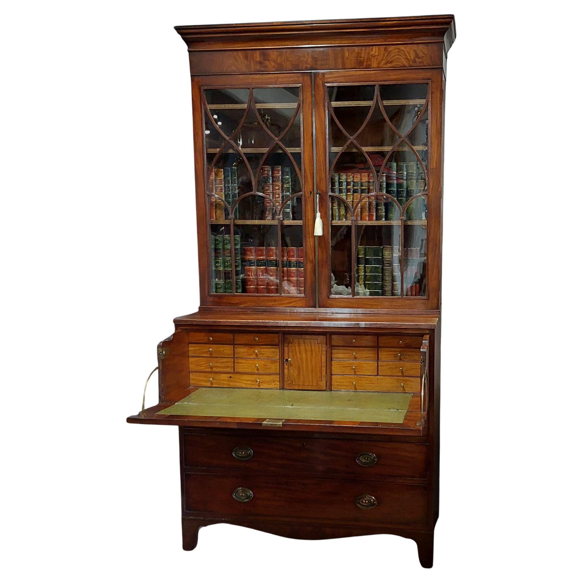 Regency Mahogany Secretaire Bookcase For Sale