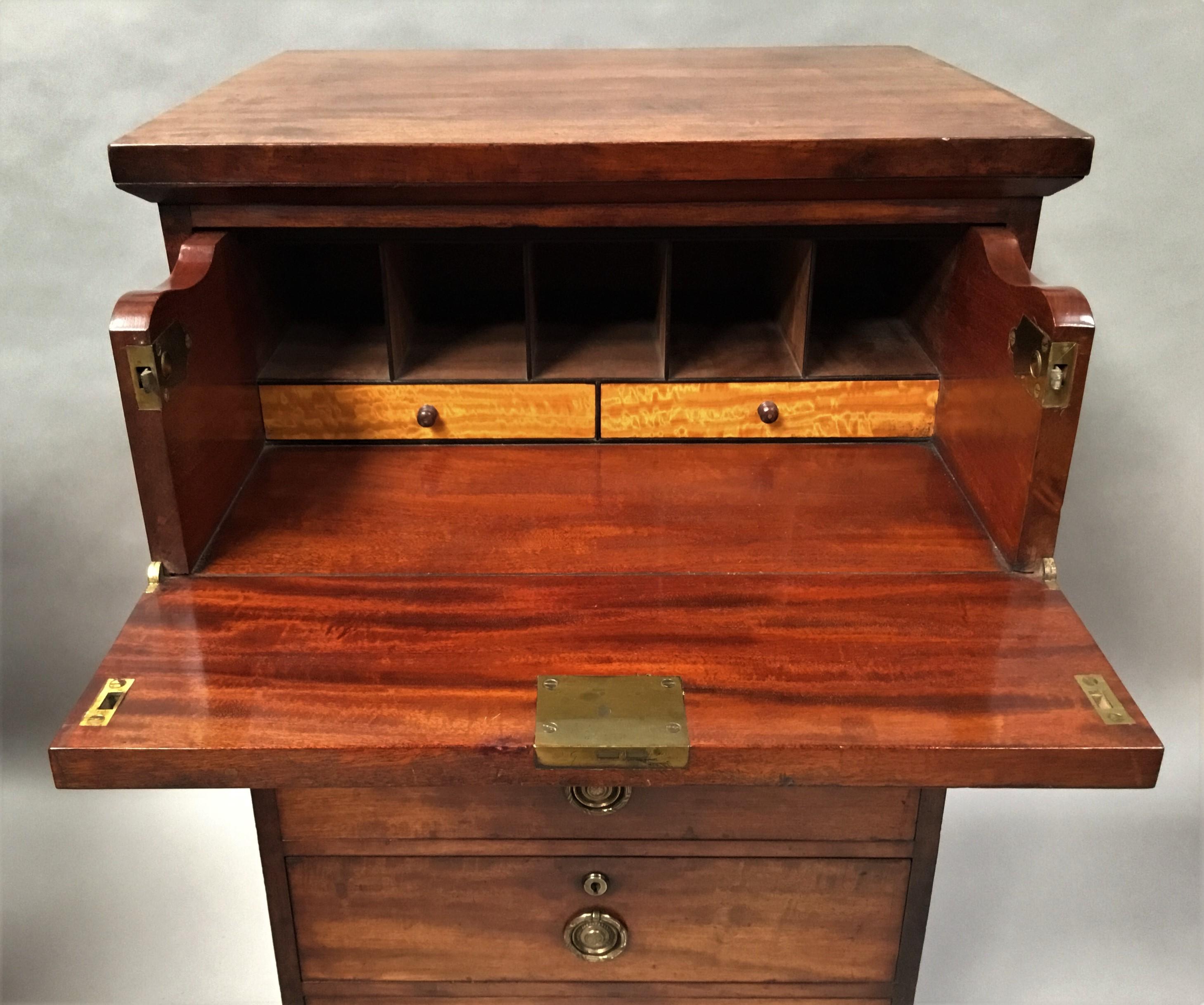 Regency Mahogany Secretaire Chest of Drawers Cabinet For Sale 4