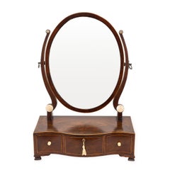 Regency Mahogany Serpentine Dressing Table Mirror, 3 Drawers, Boxwood Stringing