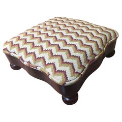 Regency Mahogany Serpentine Footstool w/ Chevron Pattern Needlepoint Upholstery