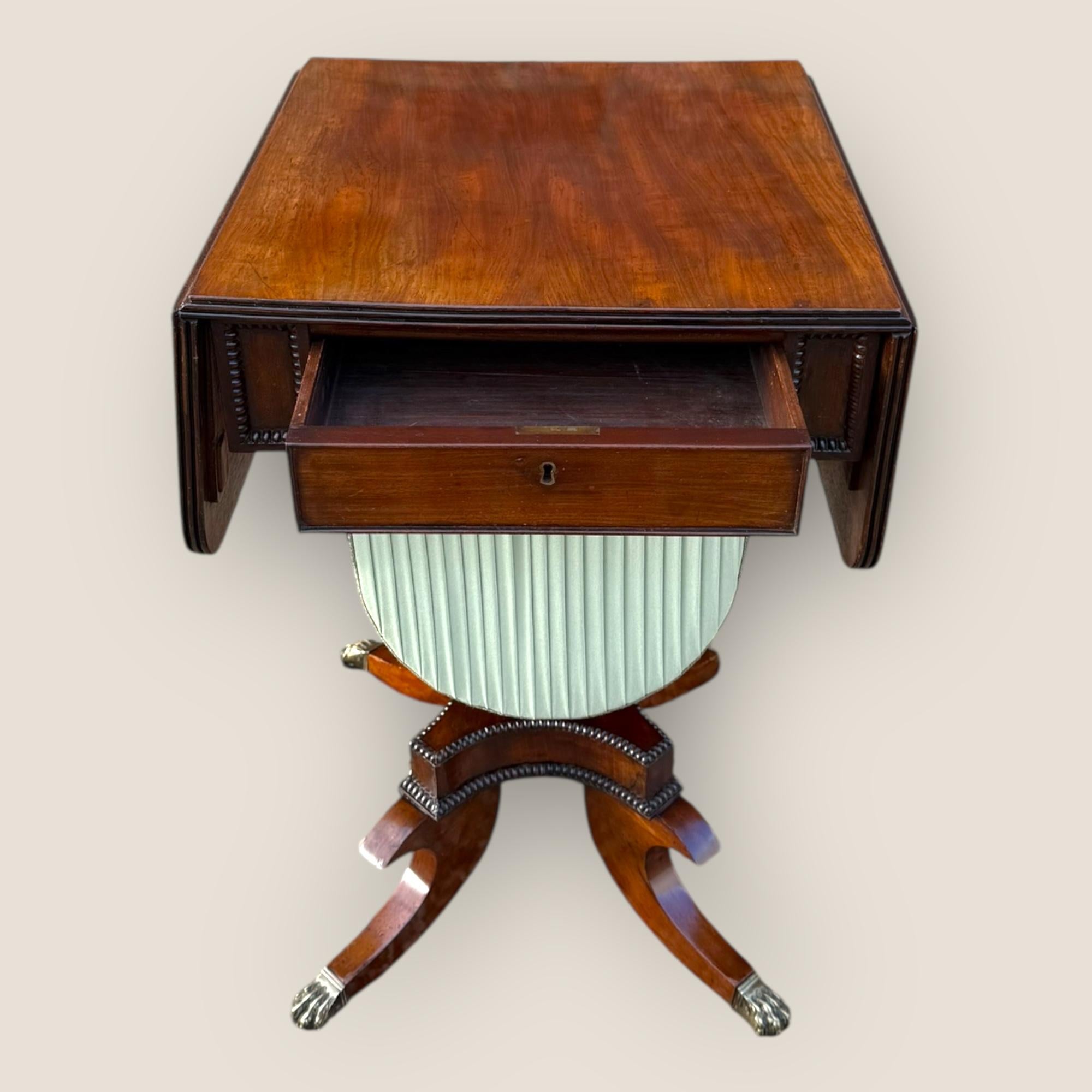 Carved Regency Mahogany Sewing Table For Sale