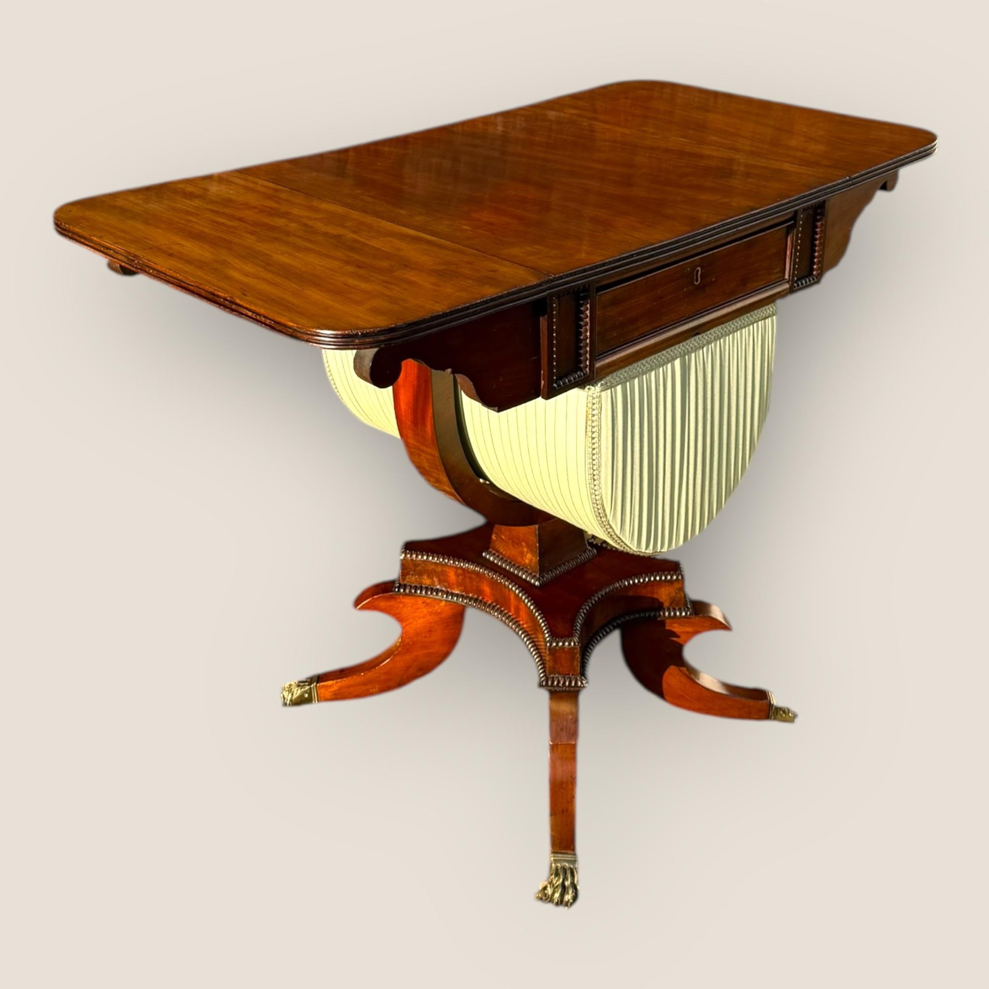 Fabric Regency Mahogany Sewing Table For Sale