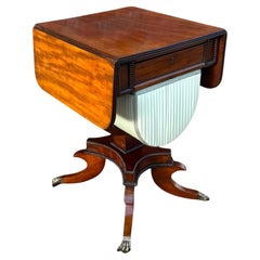 Regency Mahogany & Sewing Work Side Table with Shaped Splayed Legs & Brass Feet
