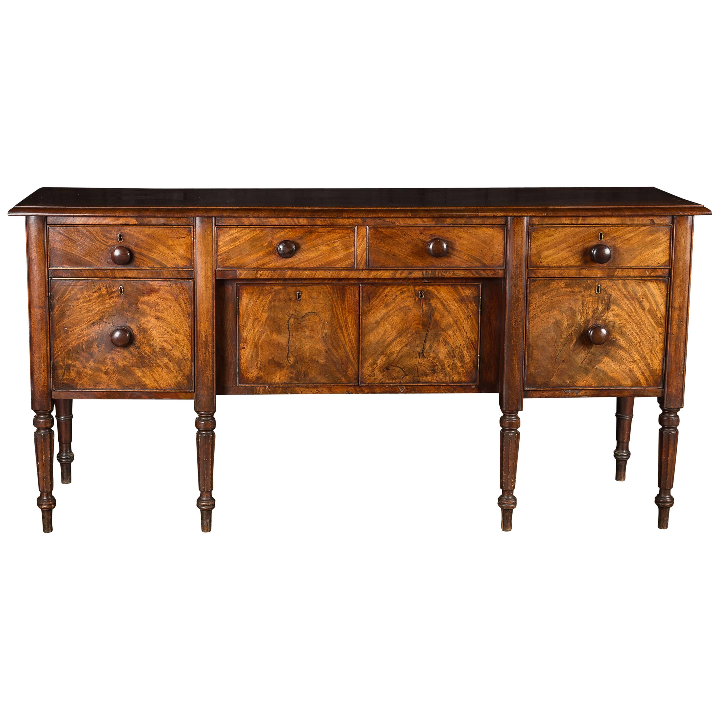 Regency Mahogany Sideboard with Tapering Fluted Legs For Sale